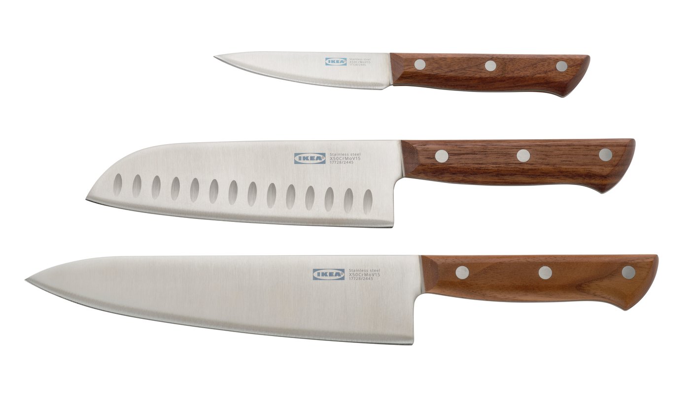 IKEA VARDAGEN knivset 3 delar, rostfritt stål/valnöt