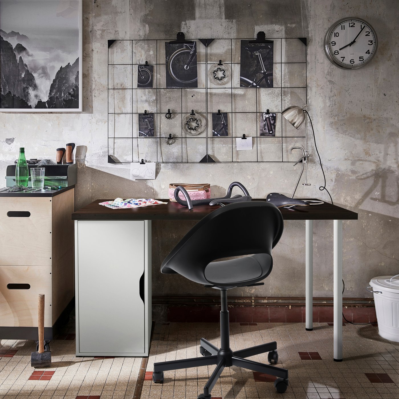 IKEA LAGKAPTEN / ALEX skrivbord, svartbrun/vit, 140x60 cm