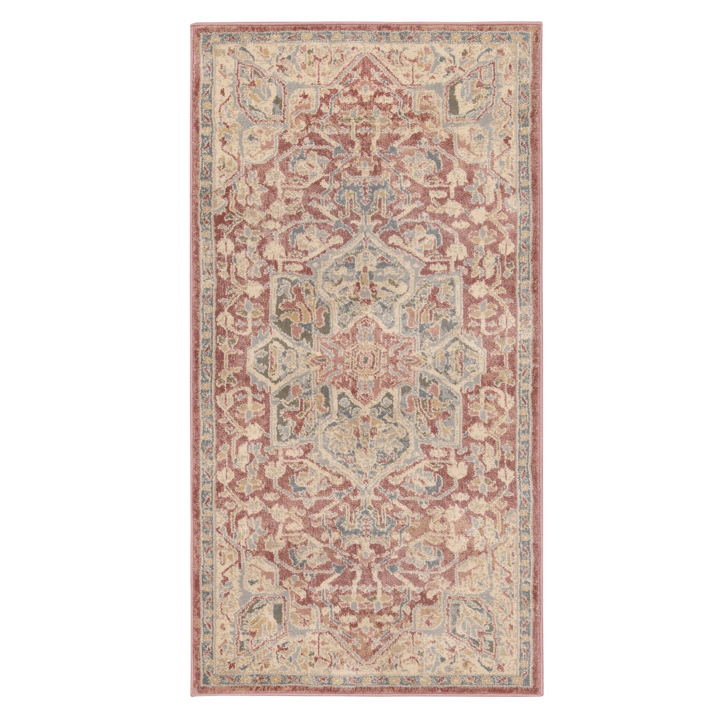 IKEA JÄRNVÄG matta, kort lugg, ornamentmönster rosa/beige, 80x150 cm