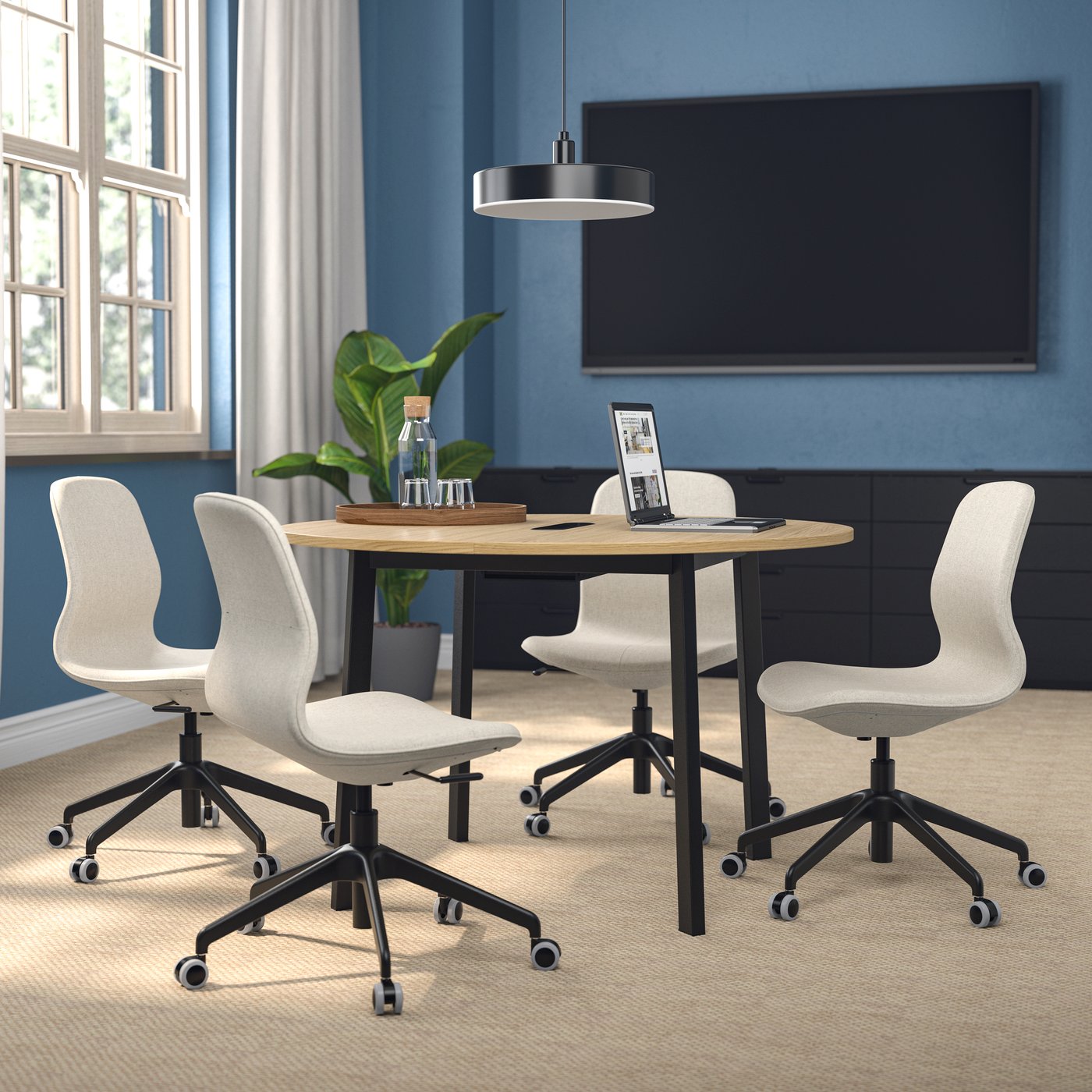 IKEA MITTZON konferensbord, runt ekfaner/svart, 120x75 cm