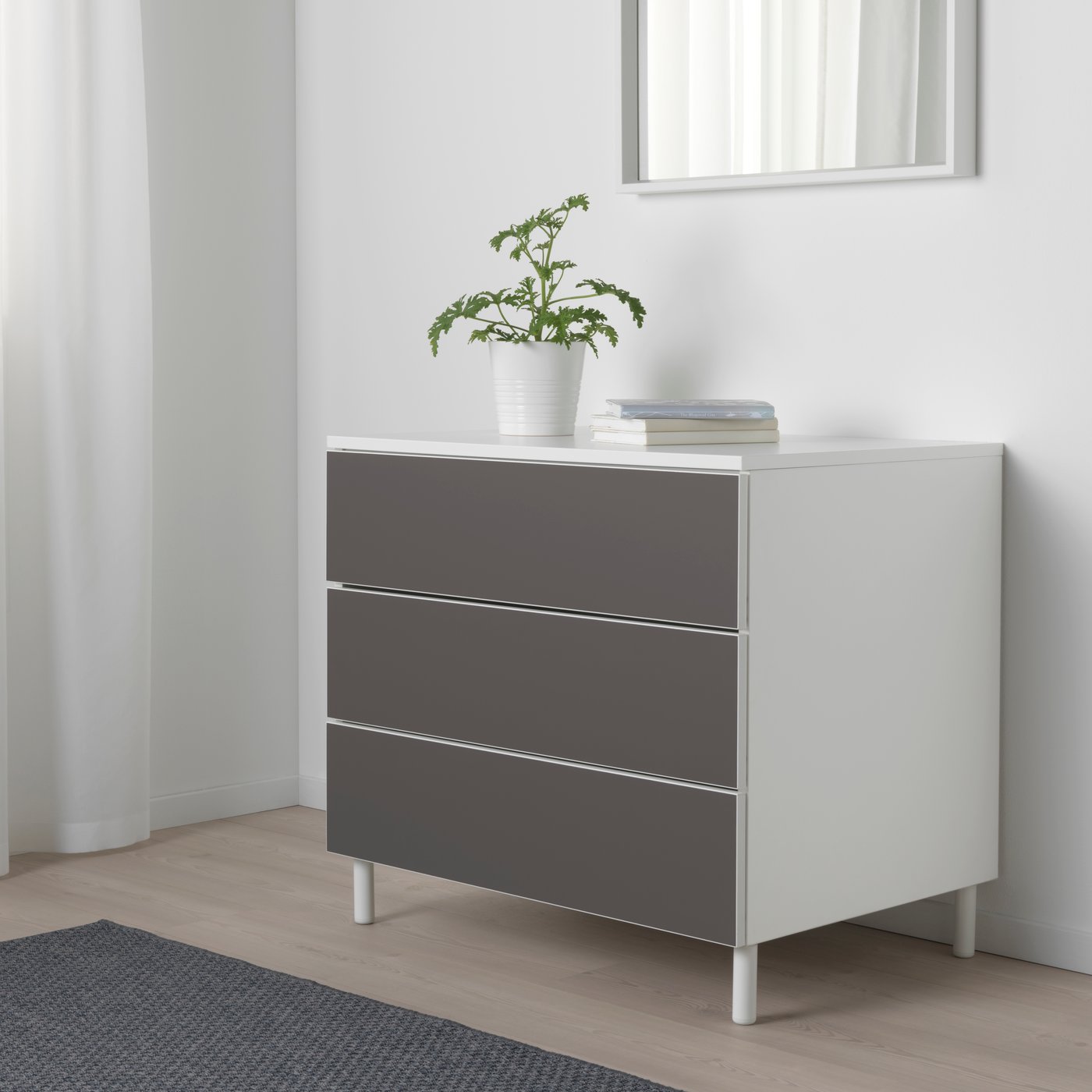 IKEA PLATSA byrå med 3 lådor, vit/skatval mörkgrå, 80x57x73 cm