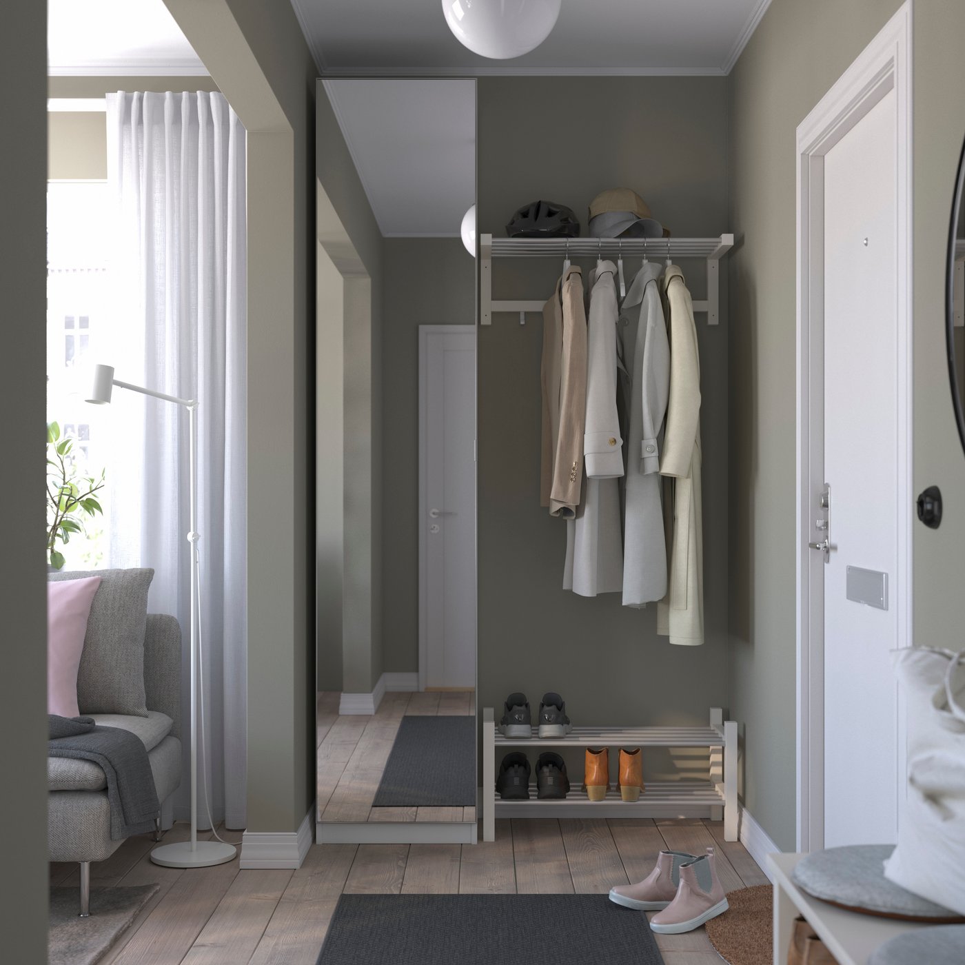 IKEA PAX / ÅHEIM garderobskombination, vit/spegelglas, 50x38x236 cm