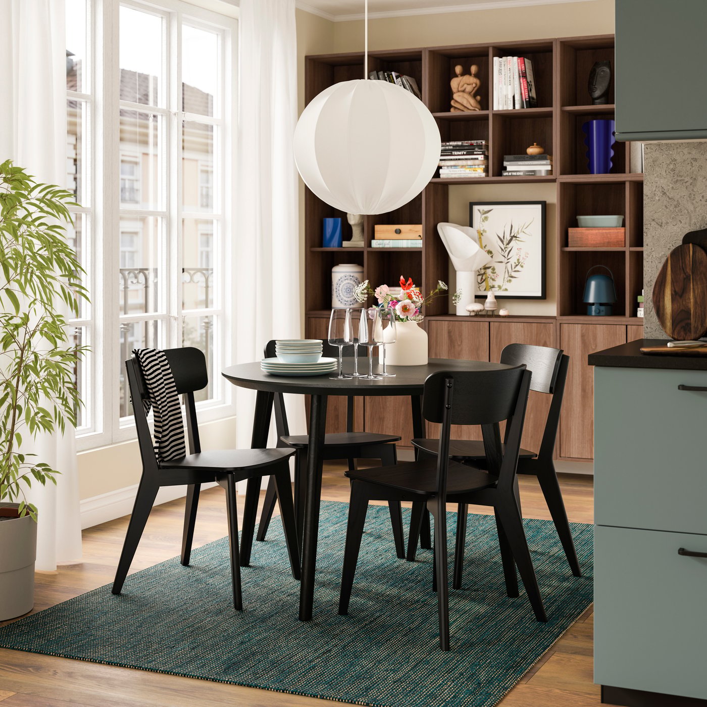 IKEA LISABO / bord och 4 stolar, svart/svart, 105 cm