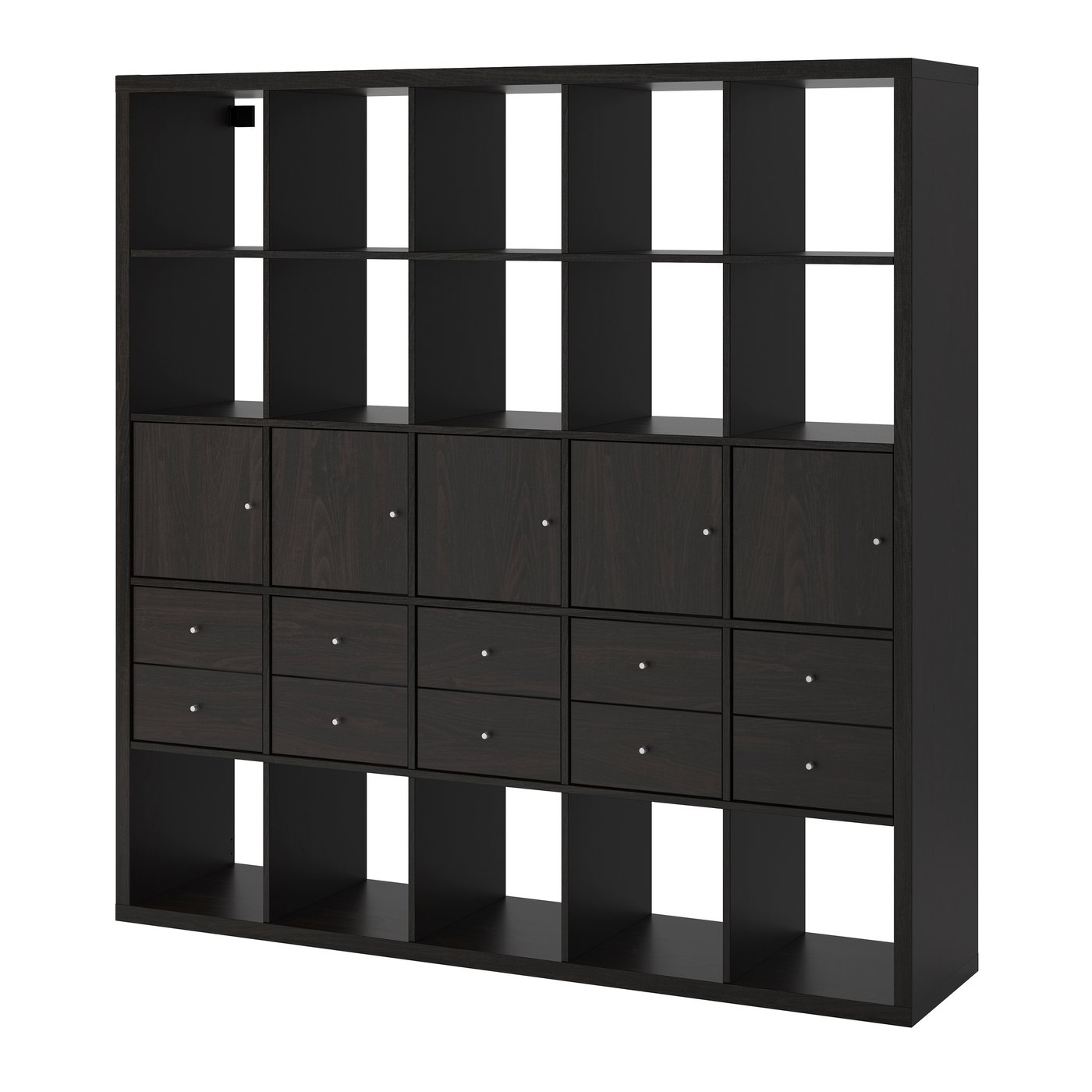 IKEA KALLAX hylla med 10 insatser, svartbrun, 182x182 cm