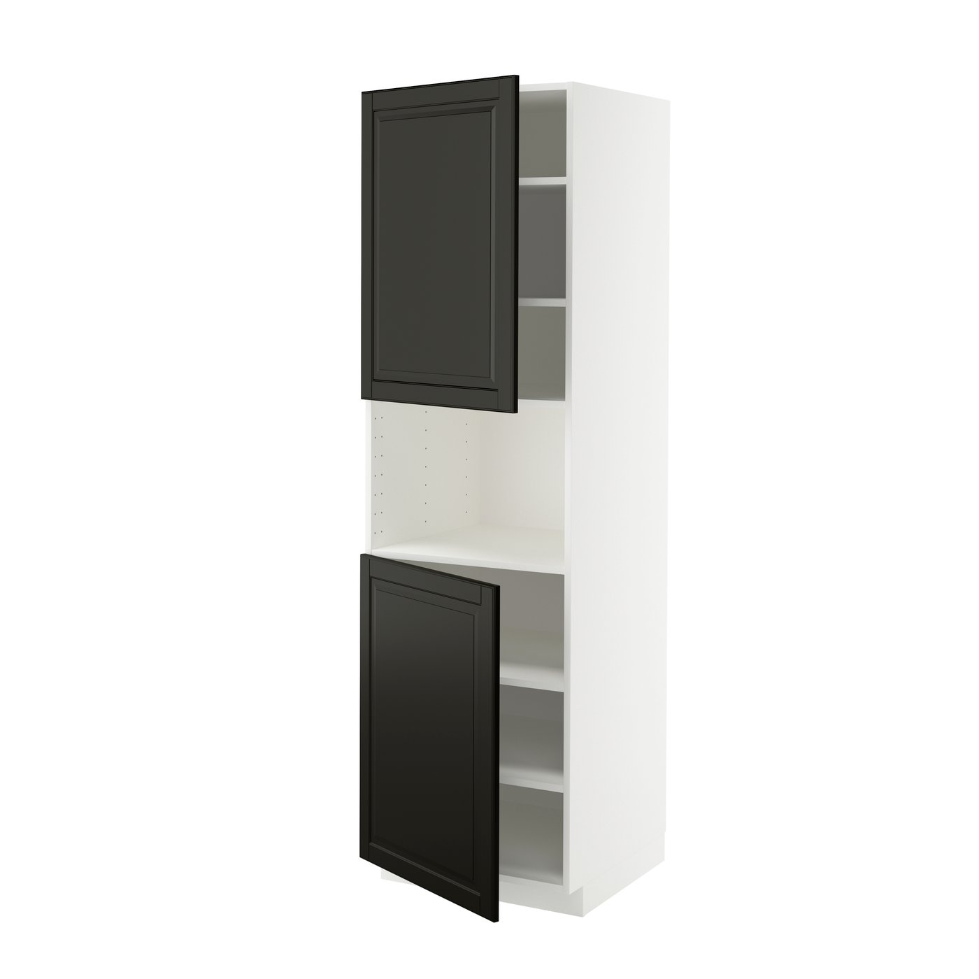 IKEA METOD högskåp f mikro m 2 dörrar/hyllplan, vit/bodbyn svart, 60x60x200 cm