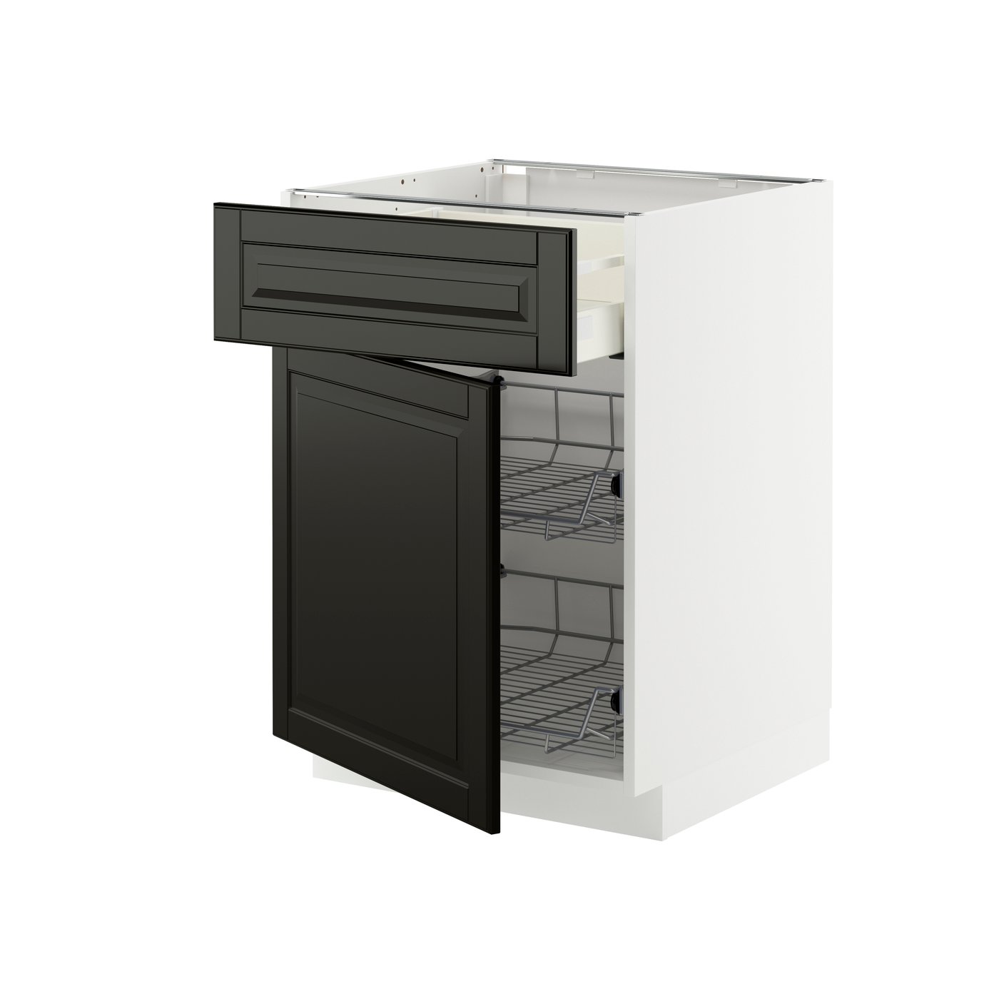 IKEA METOD / MAXIMERA bänkskåp m trådback/låda/dörr, vit/bodbyn svart, 60x60 cm