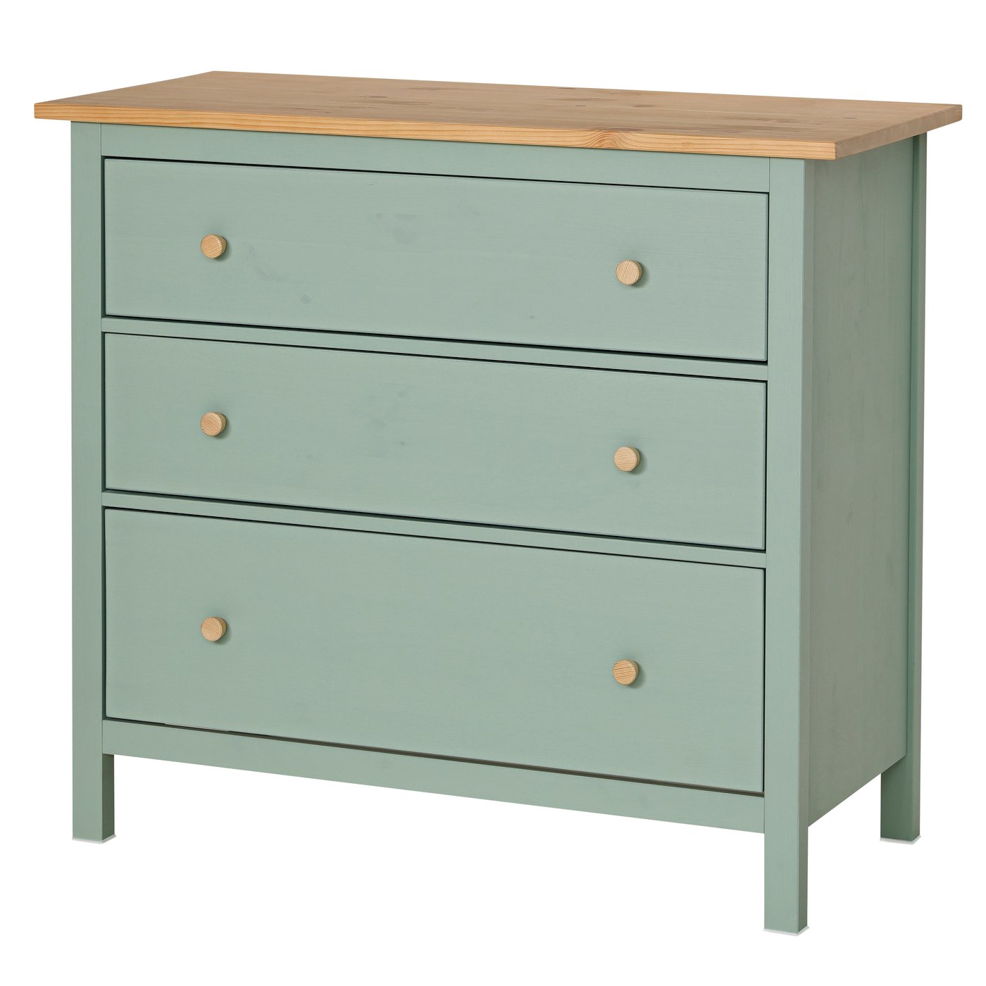 IKEA HEMNES byrå med 3 lådor, grågrön/ljusbrunlaserad, 108x96 cm