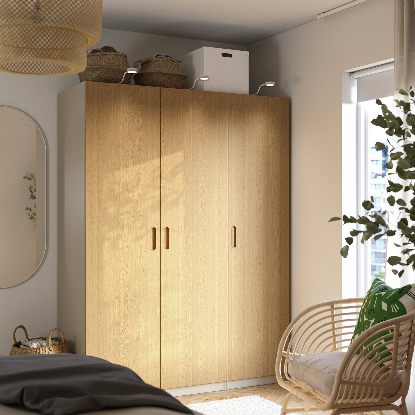 IKEA PAX / TONSTAD garderobskombination, gråbeige/ekfaner, 150x60x201 cm