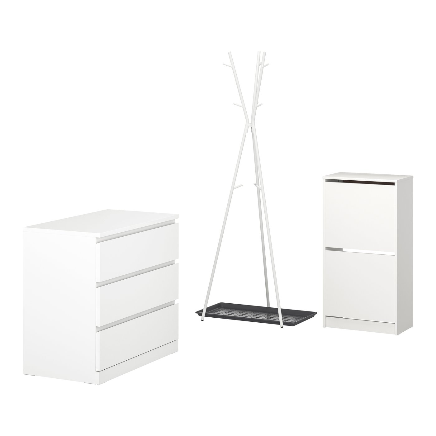 IKEA BISSA / EKRAR hallmöbler, set om 4, vit/grå