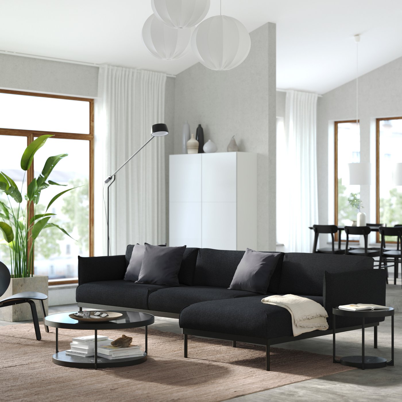 IKEA ÄPPLARYD 4-sitssoffa med schäslong, gunnared svart/grå
