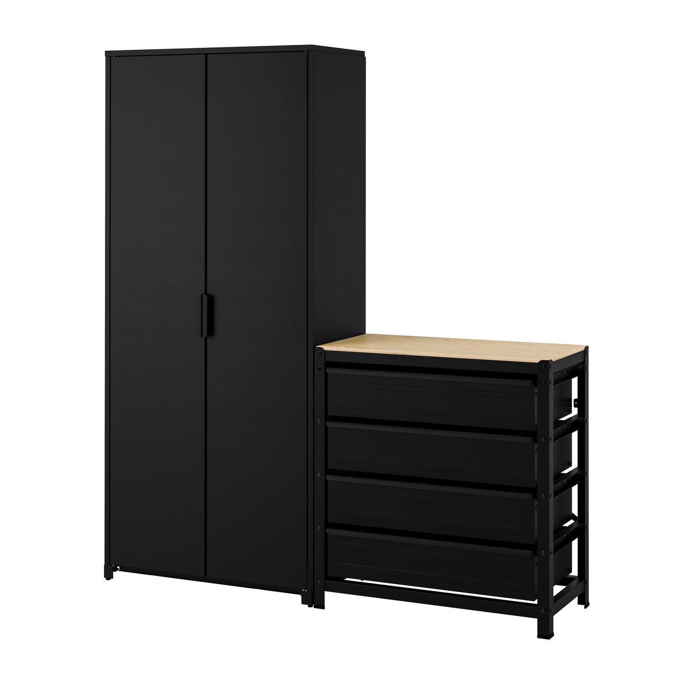 IKEA BROR hylla med skåp/lådor, svart, 170x40x191 cm