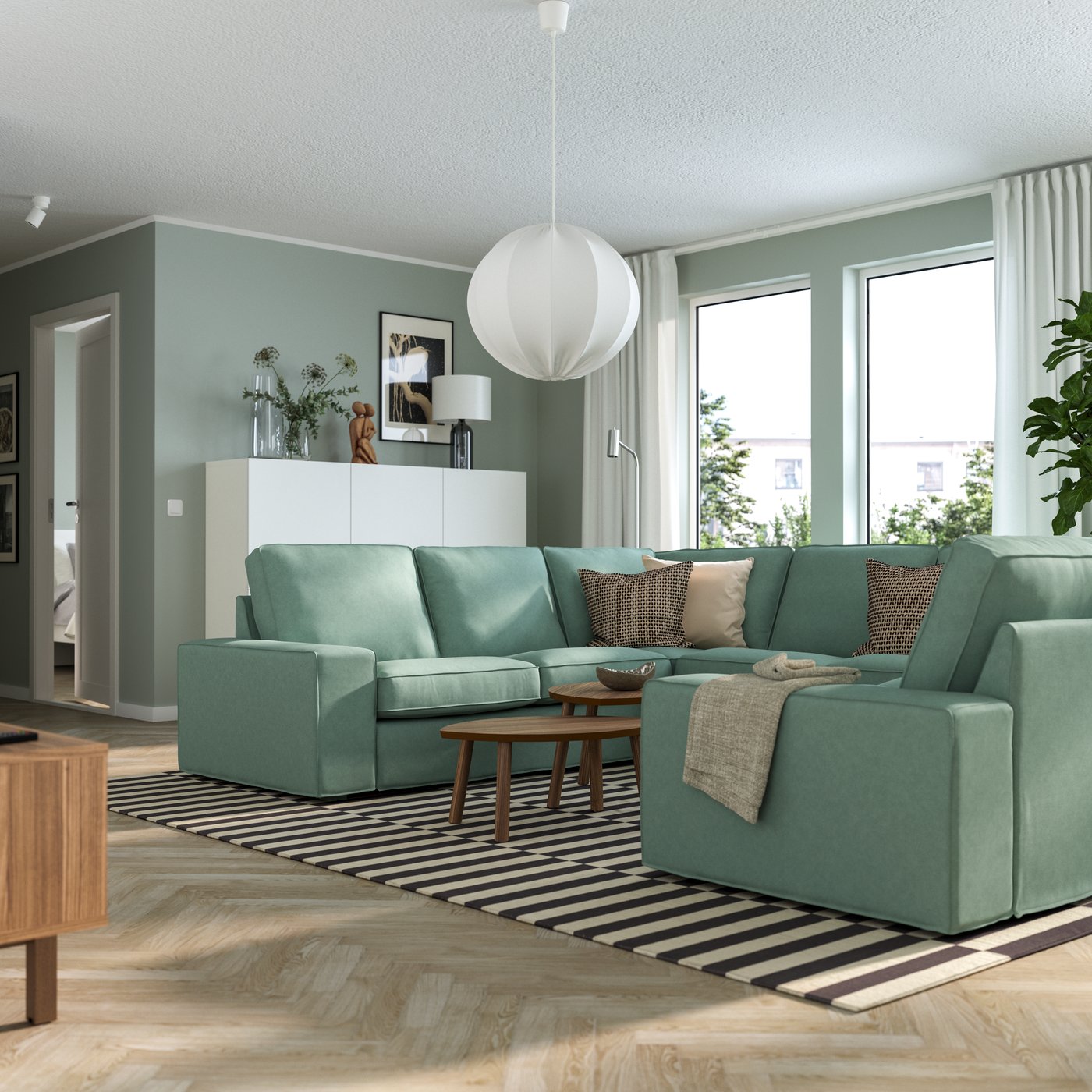 IKEA KIVIK u-formad soffa, 6-sits, tallmyra ljusgrön