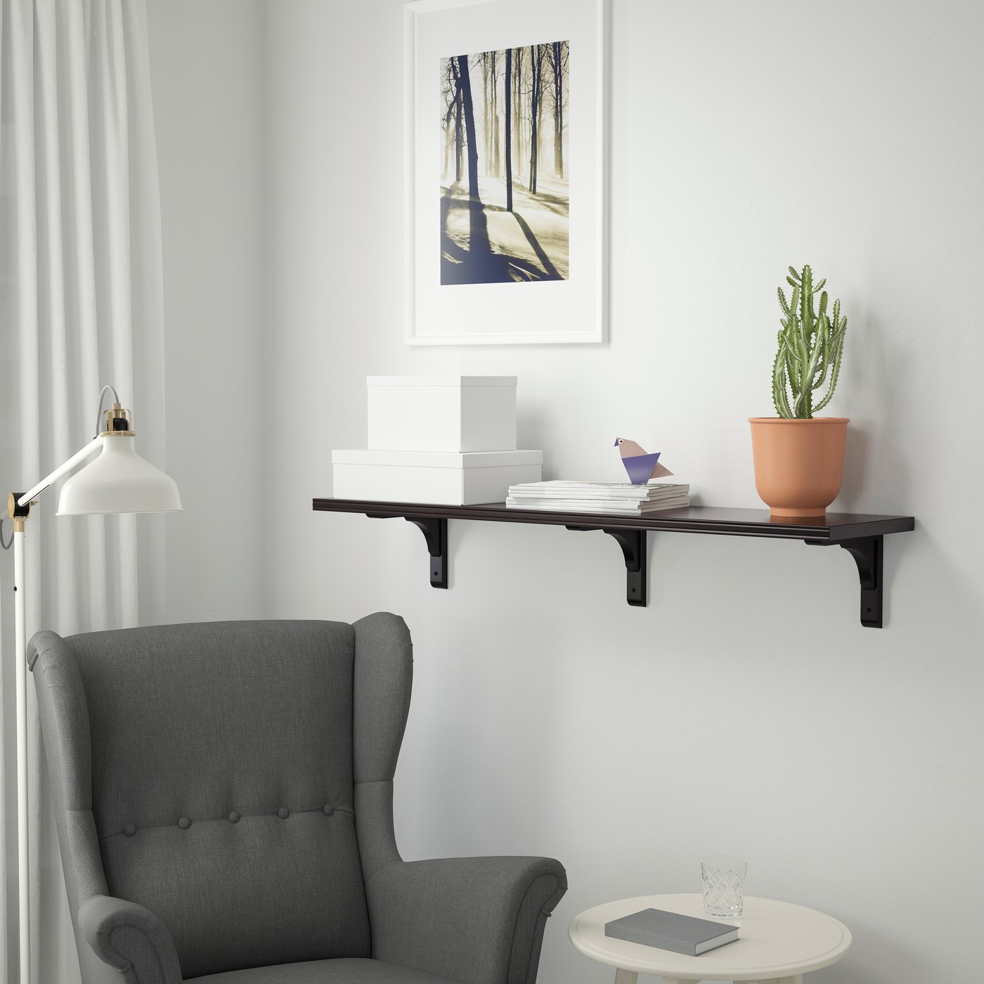 IKEA BERGSHULT / RAMSHULT vägghylla, brunsvart, 120x30 cm