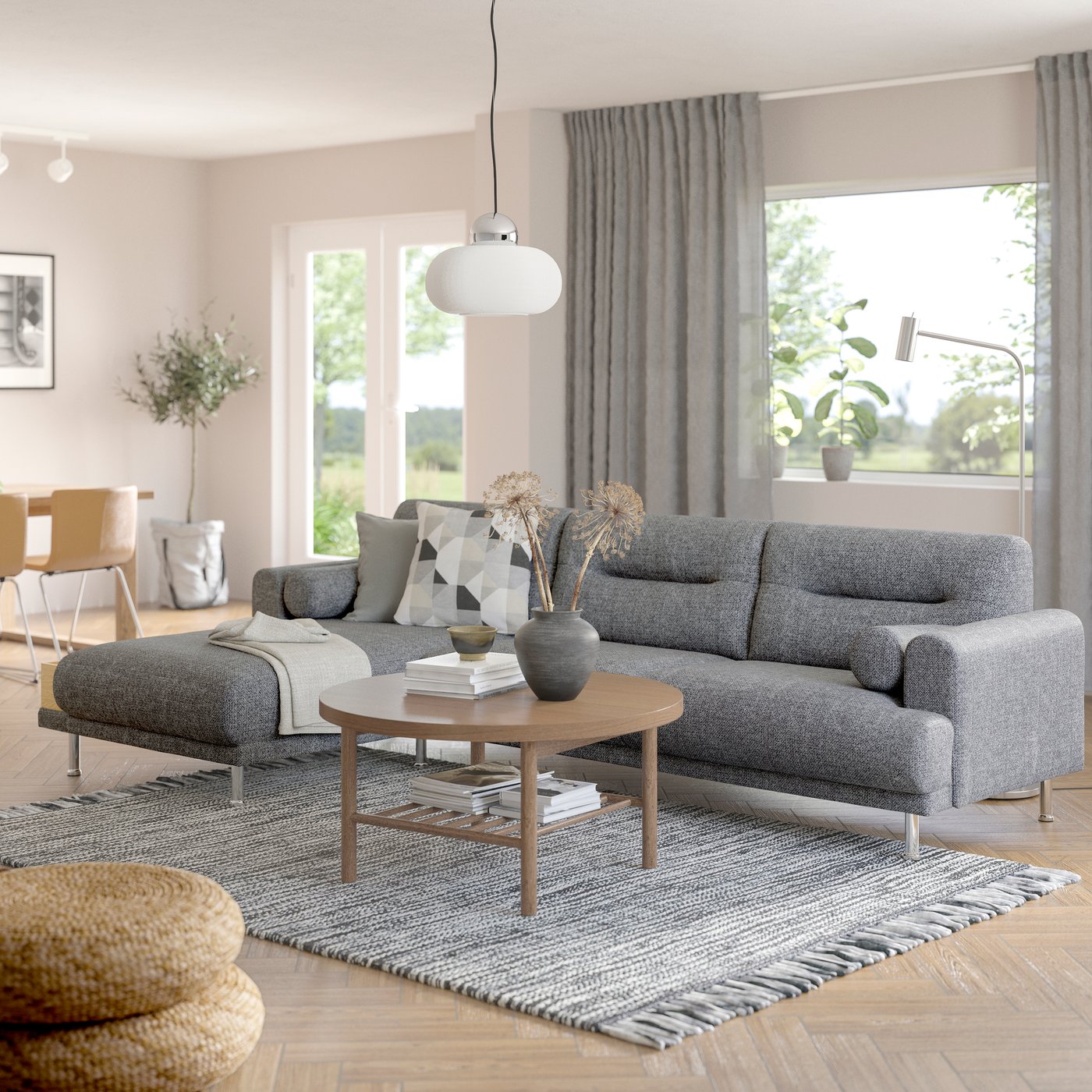 IKEA LÅNGARYD 3-sitssoffa med schäslong, vänster, lejde grå/svart/metall