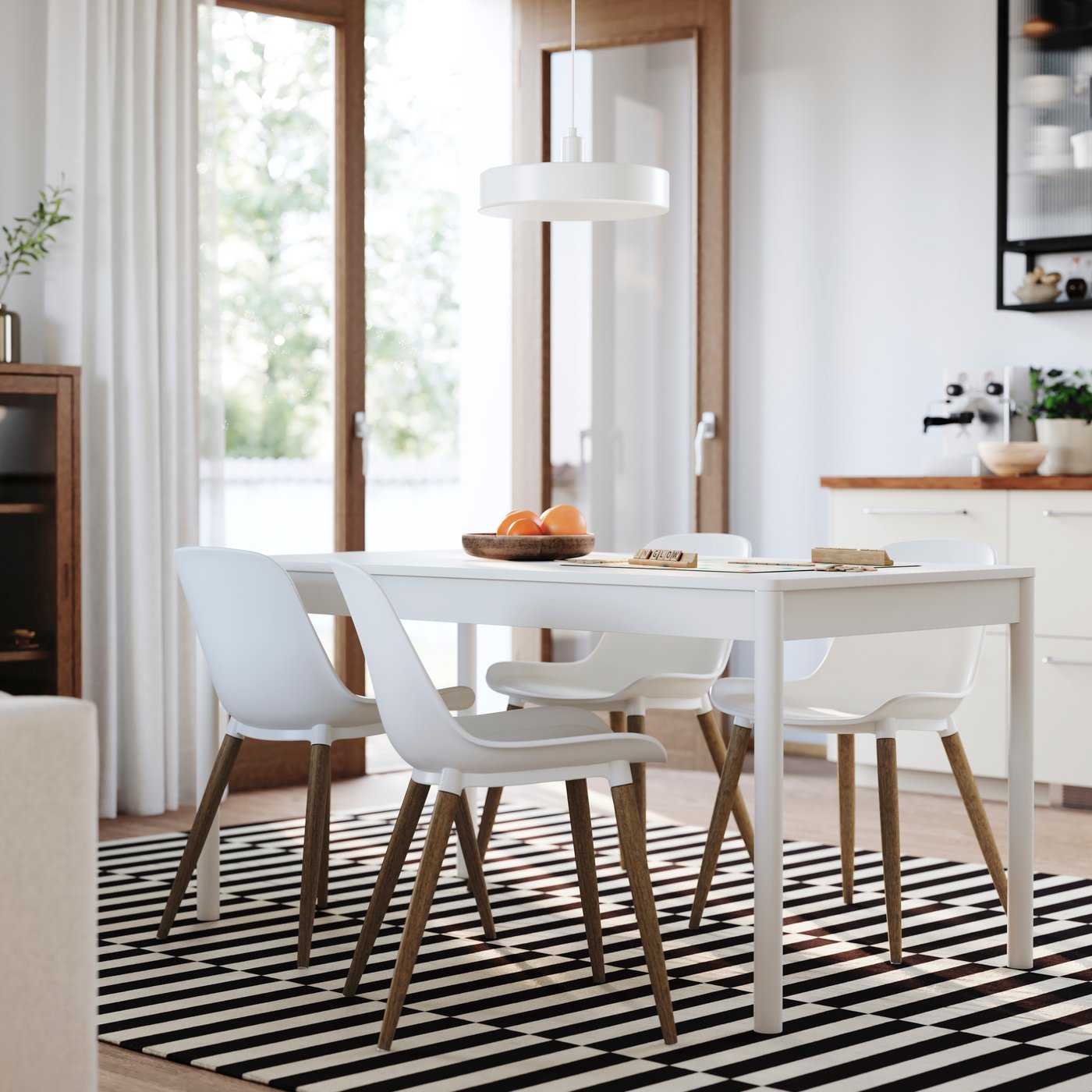 IKEA TONSTAD / GRÖNSTA bord och 4 stolar, off-white/vit, 150x80 cm