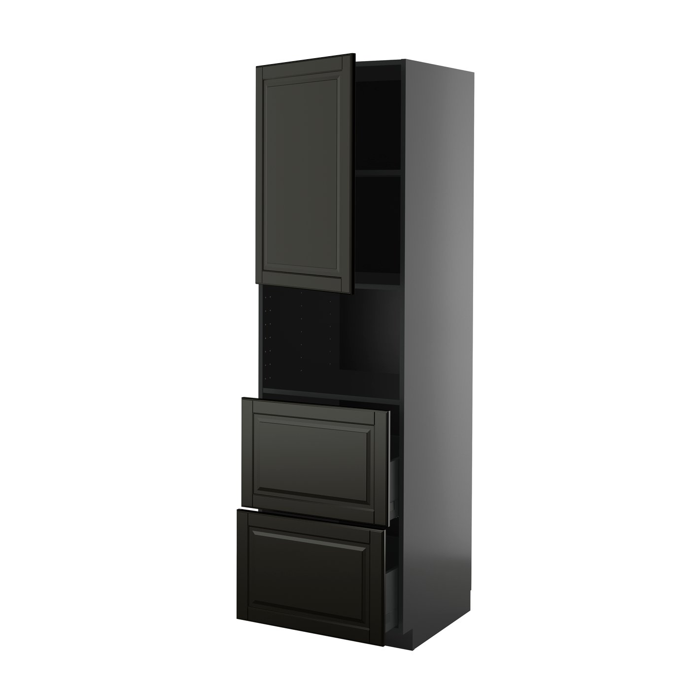 IKEA METOD / KNIVSHULT högskåp f mikro m dörr/2 lådor, svartgrå/bodbyn svart, 60x60x200 cm