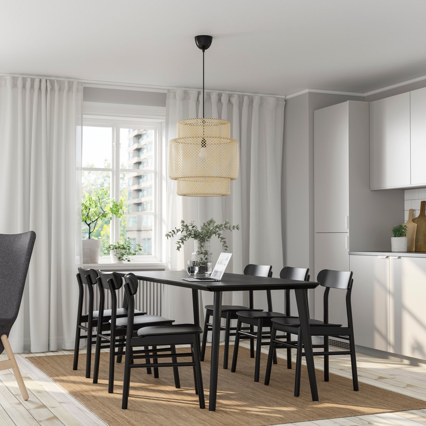IKEA LISABO / RÖNNINGE bord och 6 stolar, svart/svart, 200x78 cm