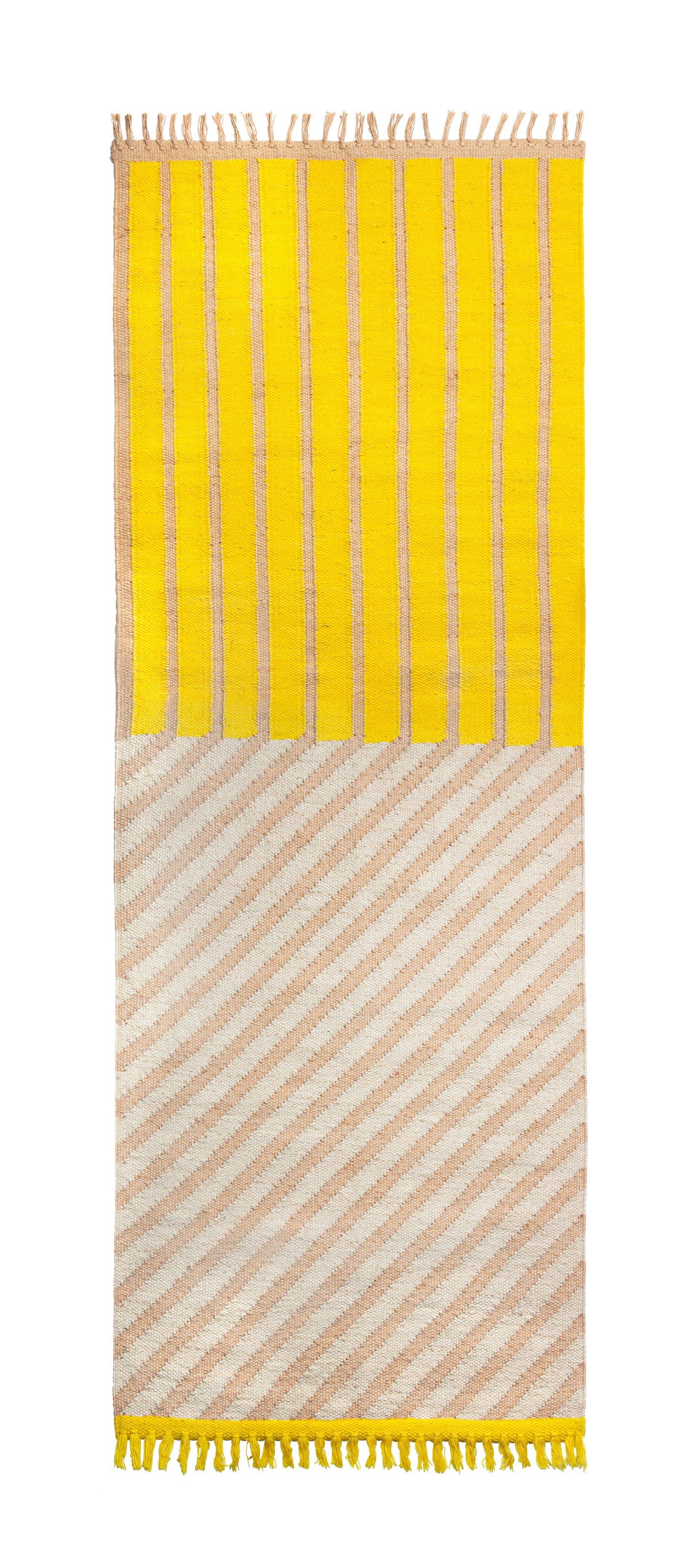 IKEA MÄVINN matta, slätvävd, gul/randmönster, 70x200 cm