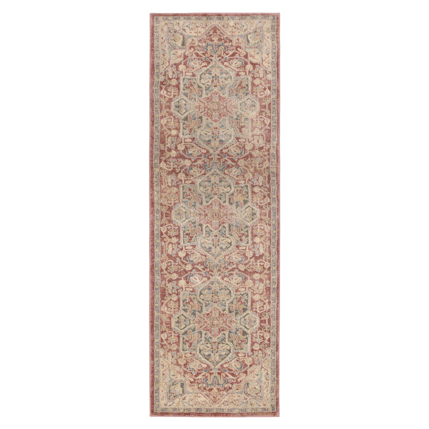 IKEA JÄRNVÄG matta, kort lugg, ornamentmönster rosa/beige, 80x250 cm