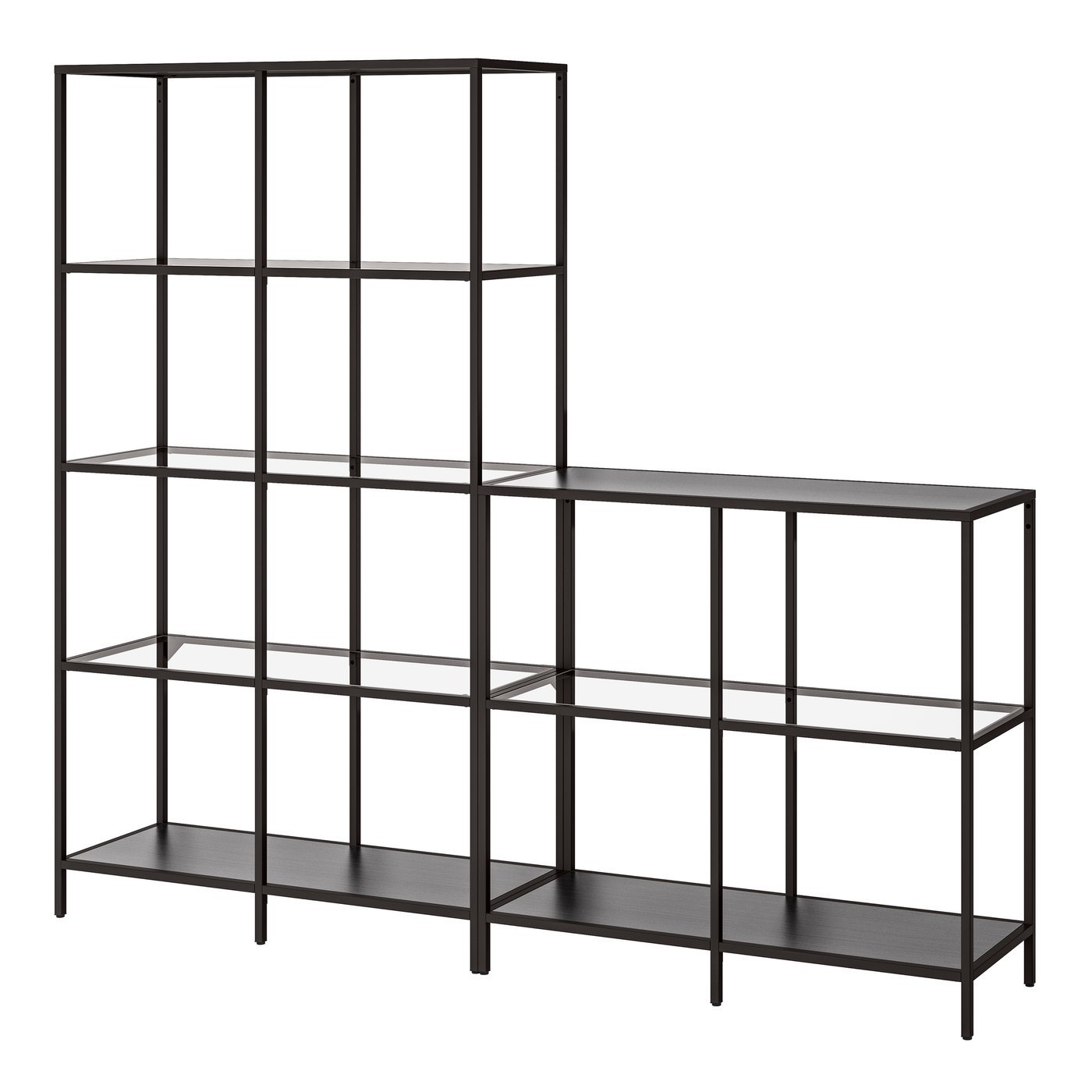 IKEA VITTSJÖ förvaringskombination, svartbrun/glas, 200x36x175 cm