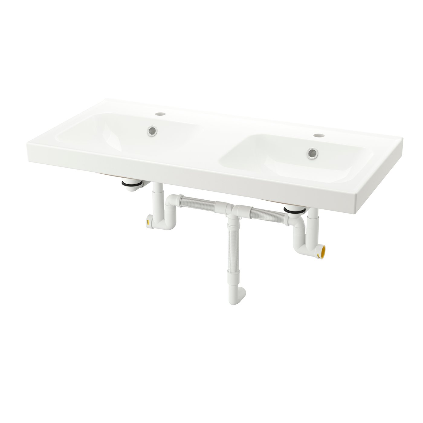 IKEA ORRSJÖN tvättställ dubbelt med vattenlås, vit, 102x49 cm