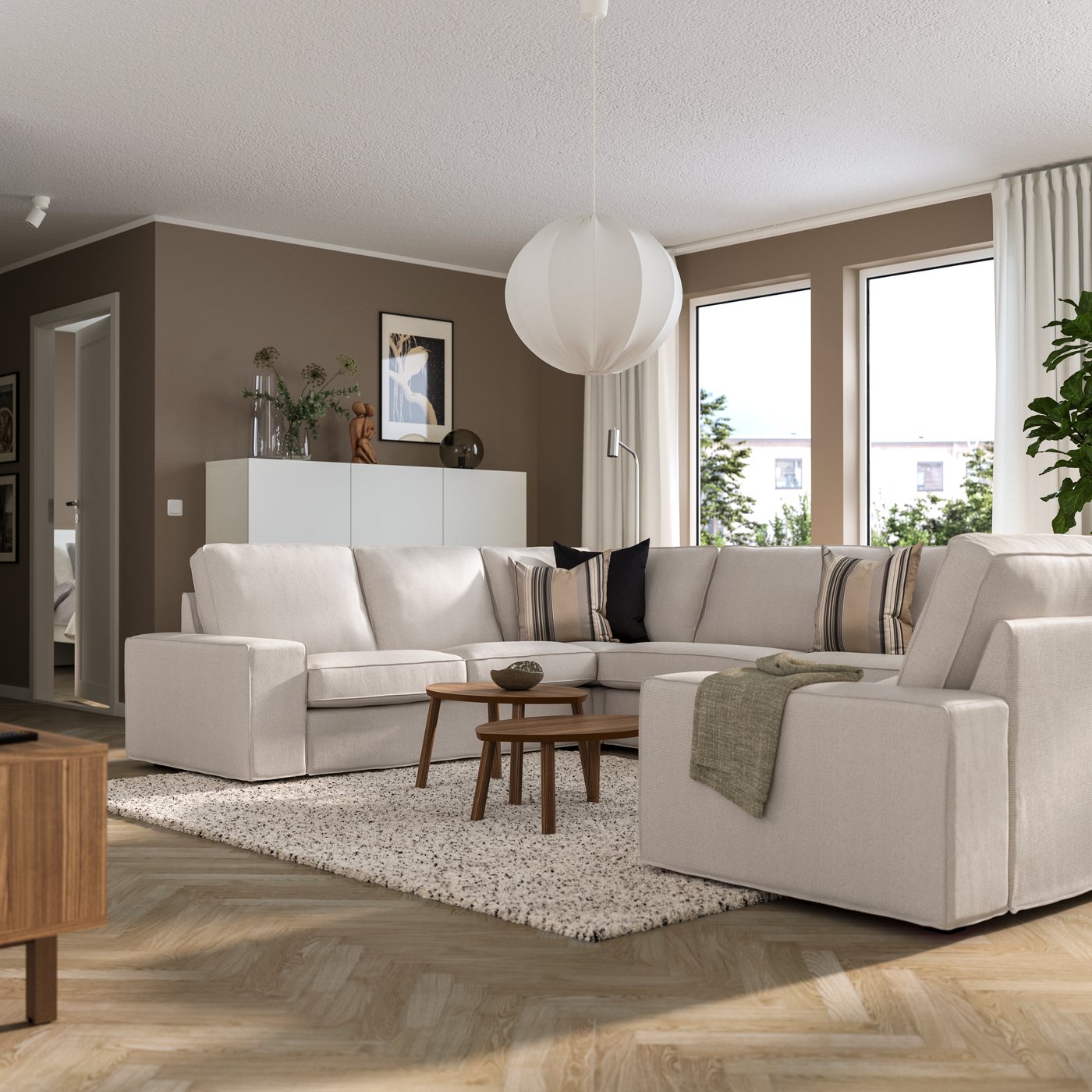 IKEA KIVIK u-formad soffa, 7-sits, tresund ljusbeige