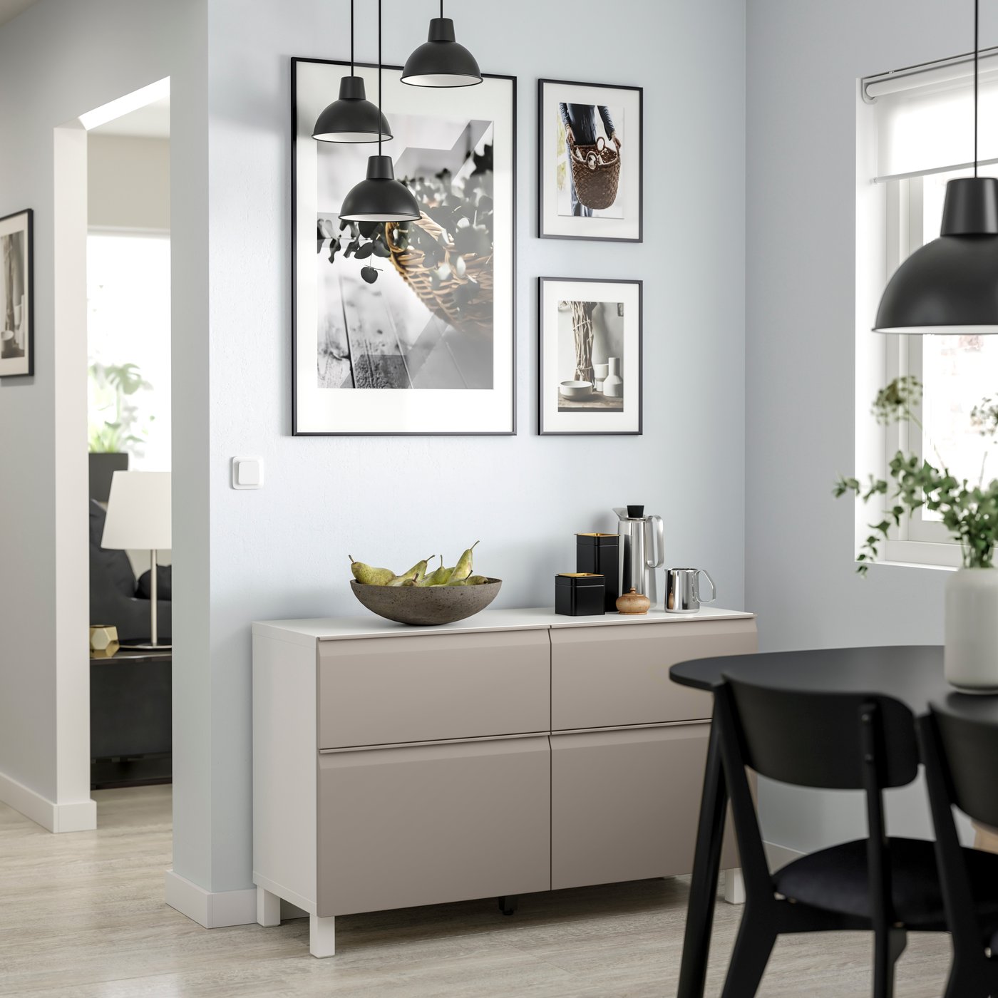 IKEA BESTÅ förvaringskombination+dörrar/lådor, vit hammarsmed/stubbarp/beige, 120x42x74 cm