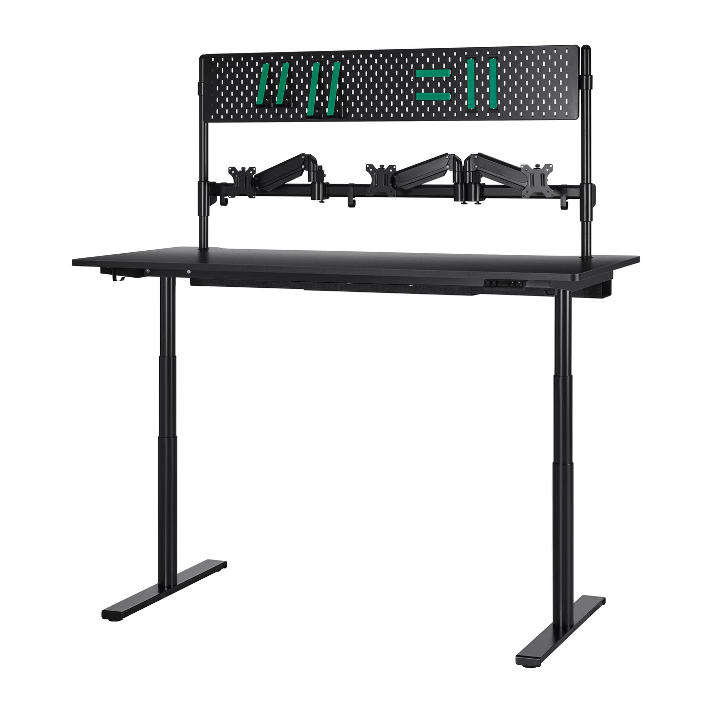 IKEA MÅLOMRÅDE skrivbord för gaming sitt/stå, med bildskärmsarmar/elektrisk svart, 180x80 cm