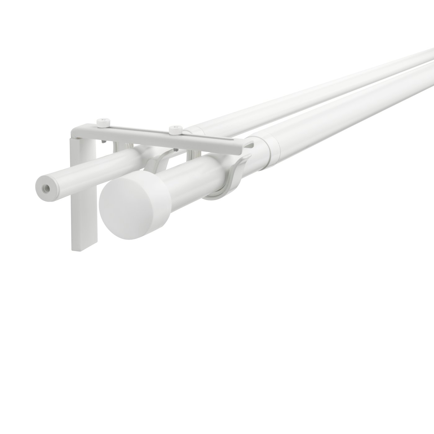 IKEA RÄCKA / HUGAD gardinstångskombination dubbel, vit, 210-385 cm