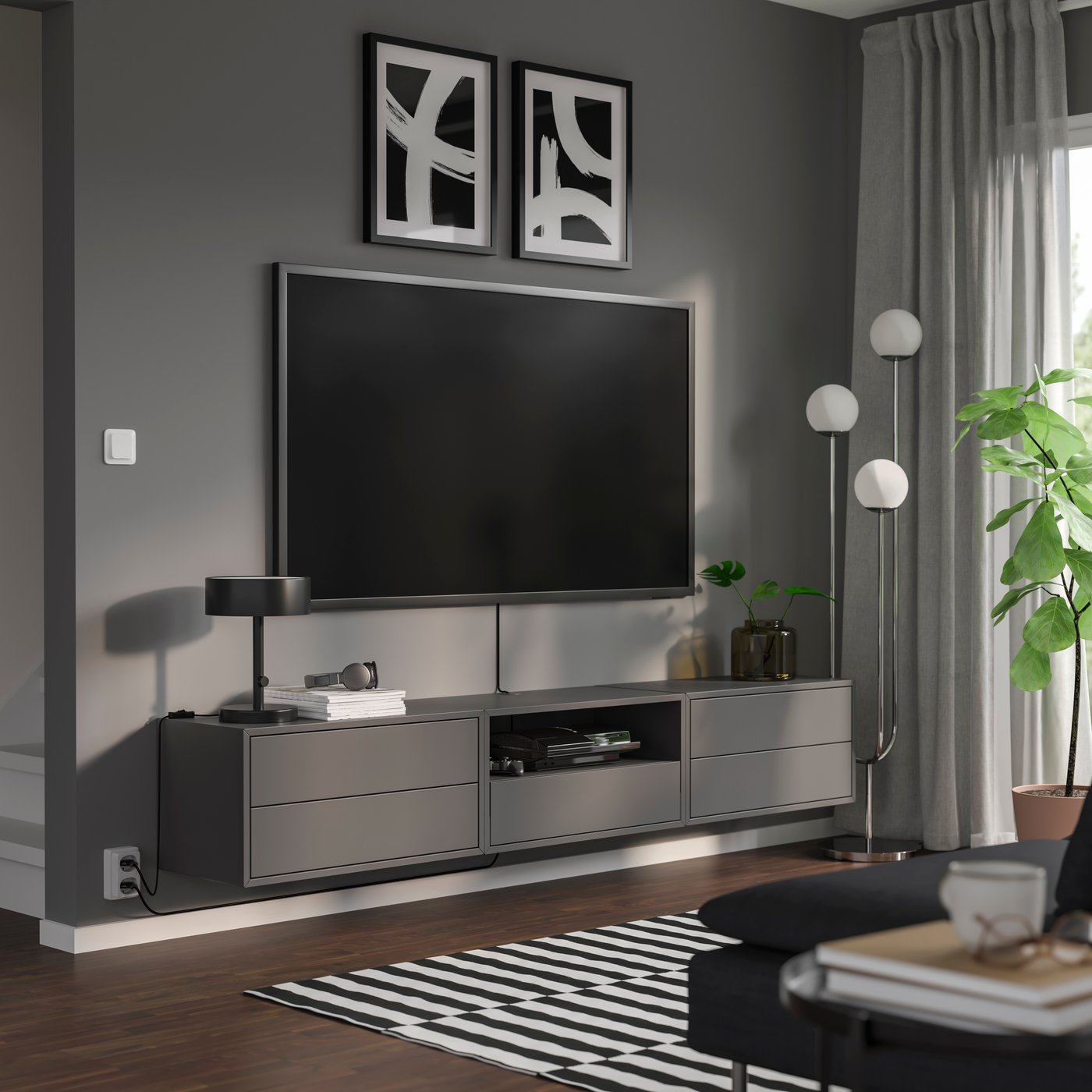 IKEA EKET mediaförvaring, kombination, mörkgrå, 210x35x35 cm