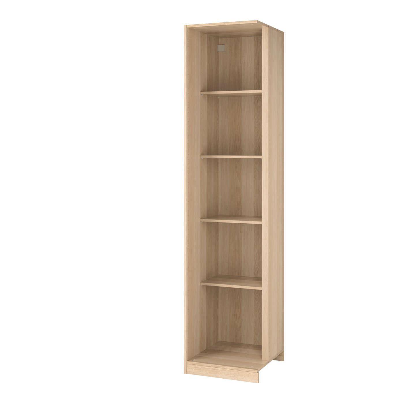 IKEA PAX påbyggnadsdel hörn med 4 hyllor, vitlaserad ekeffekt, 53x58x236 cm