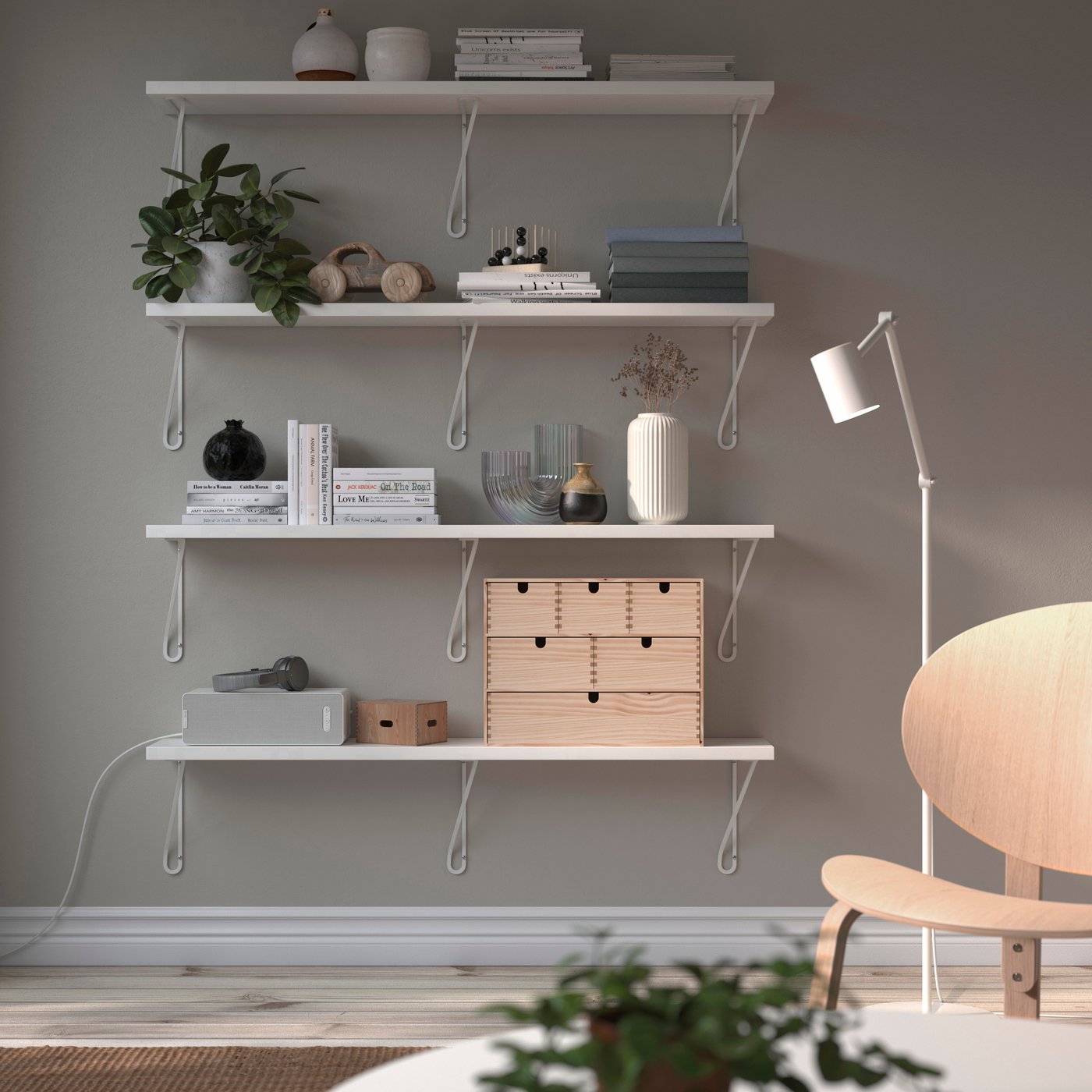 IKEA BERGSHULT / FÖRLÄGGARE vägghylla, vit/vit, 120x20 cm