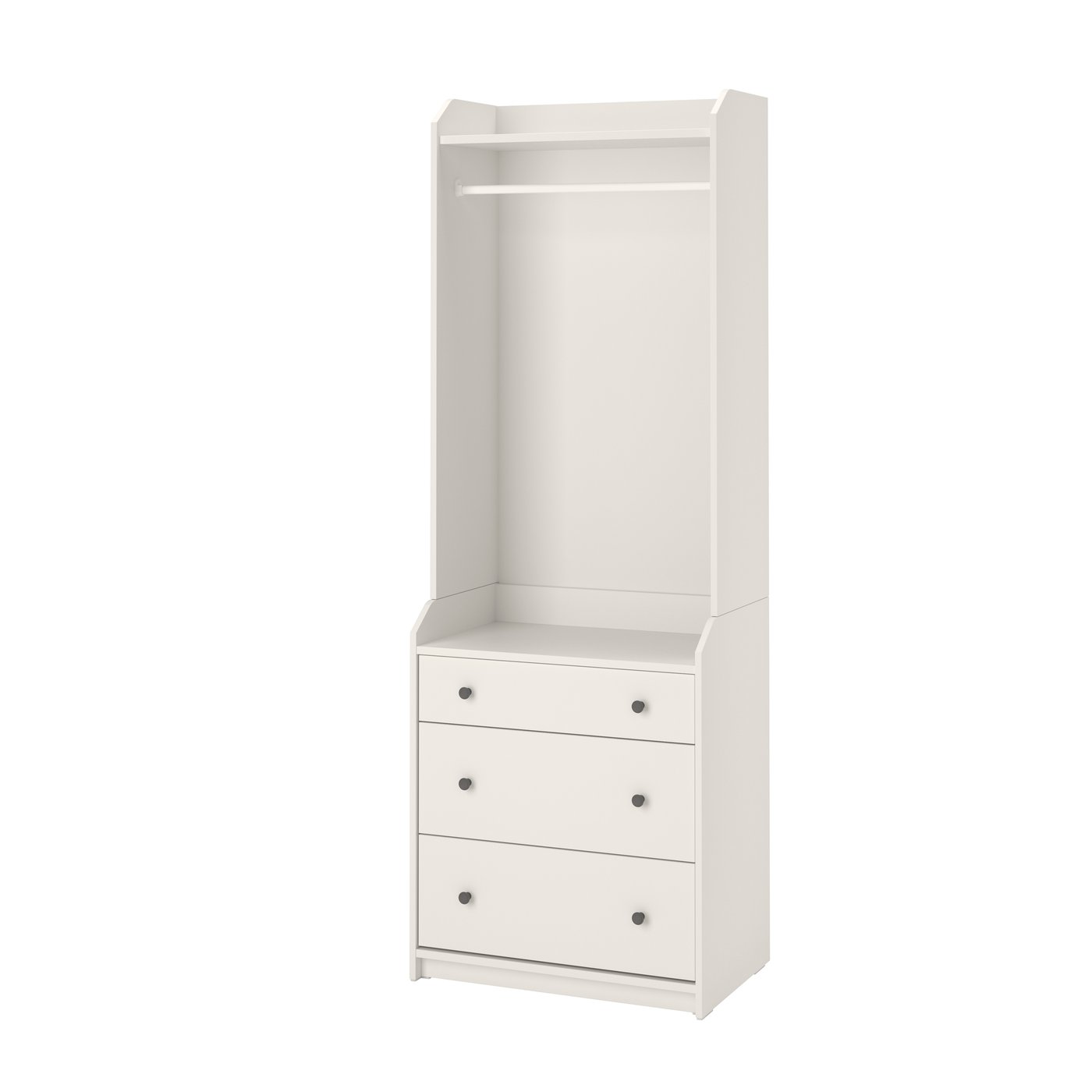 IKEA HAUGA öppen garderob med 3 lådor, vit, 70x199 cm