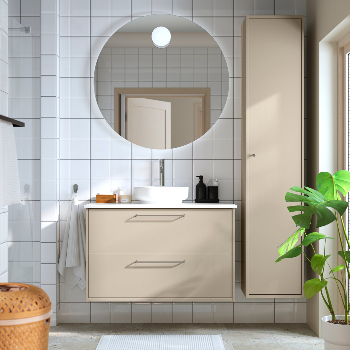 IKEA HAVBÄCK / VINDELÄLVEN kommod m lådor/tvättställ, beige, beige/vit marmormönstrad, 102x49x77 cm