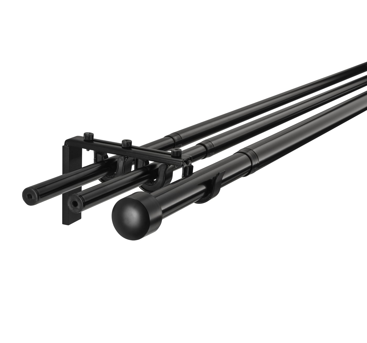 IKEA RÄCKA / HUGAD gardinstångskombination trippel, svart, 120-210 cm