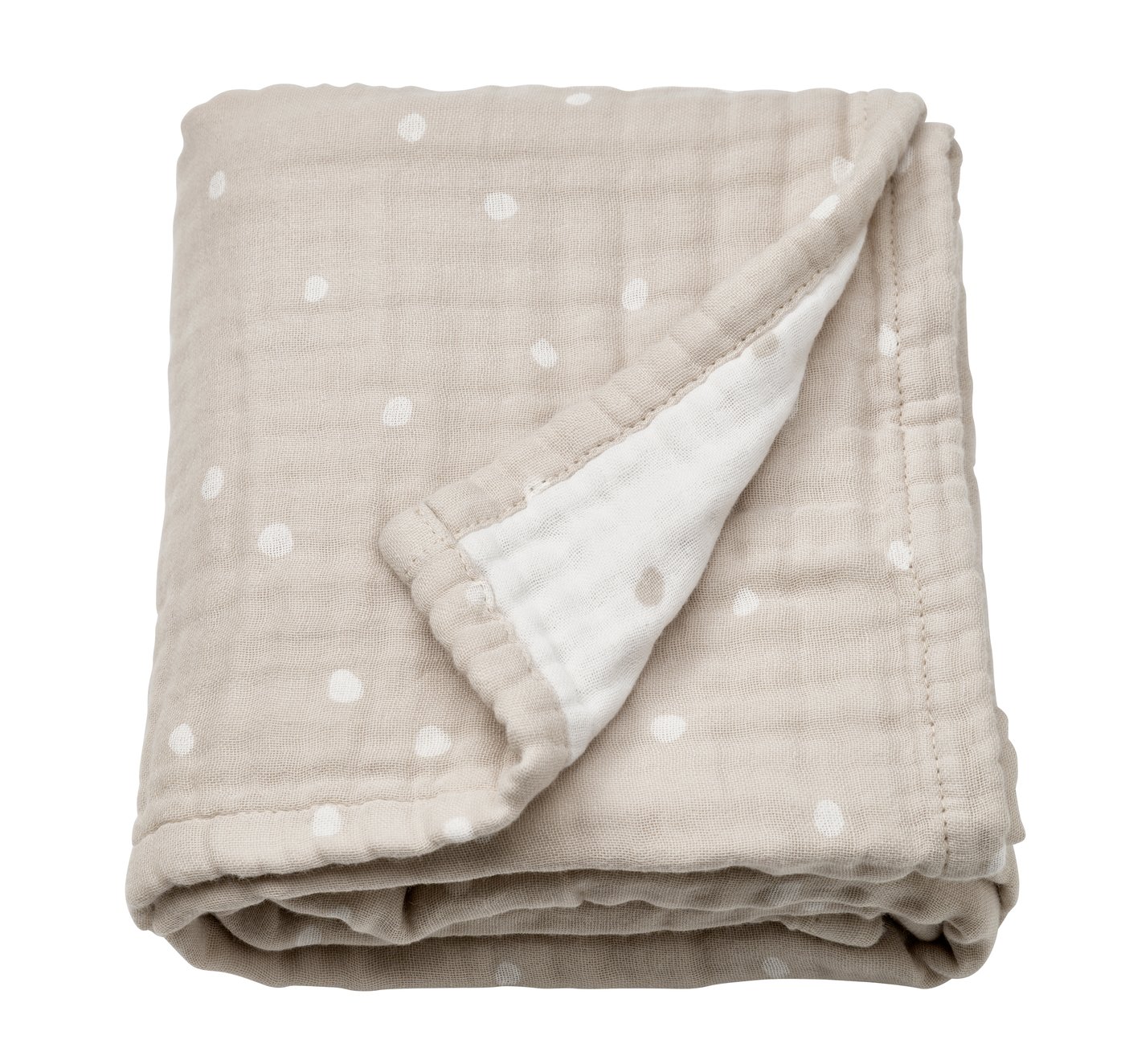 IKEA LEN babyfilt, vit beige/prickmönster muslin, 80x100 cm