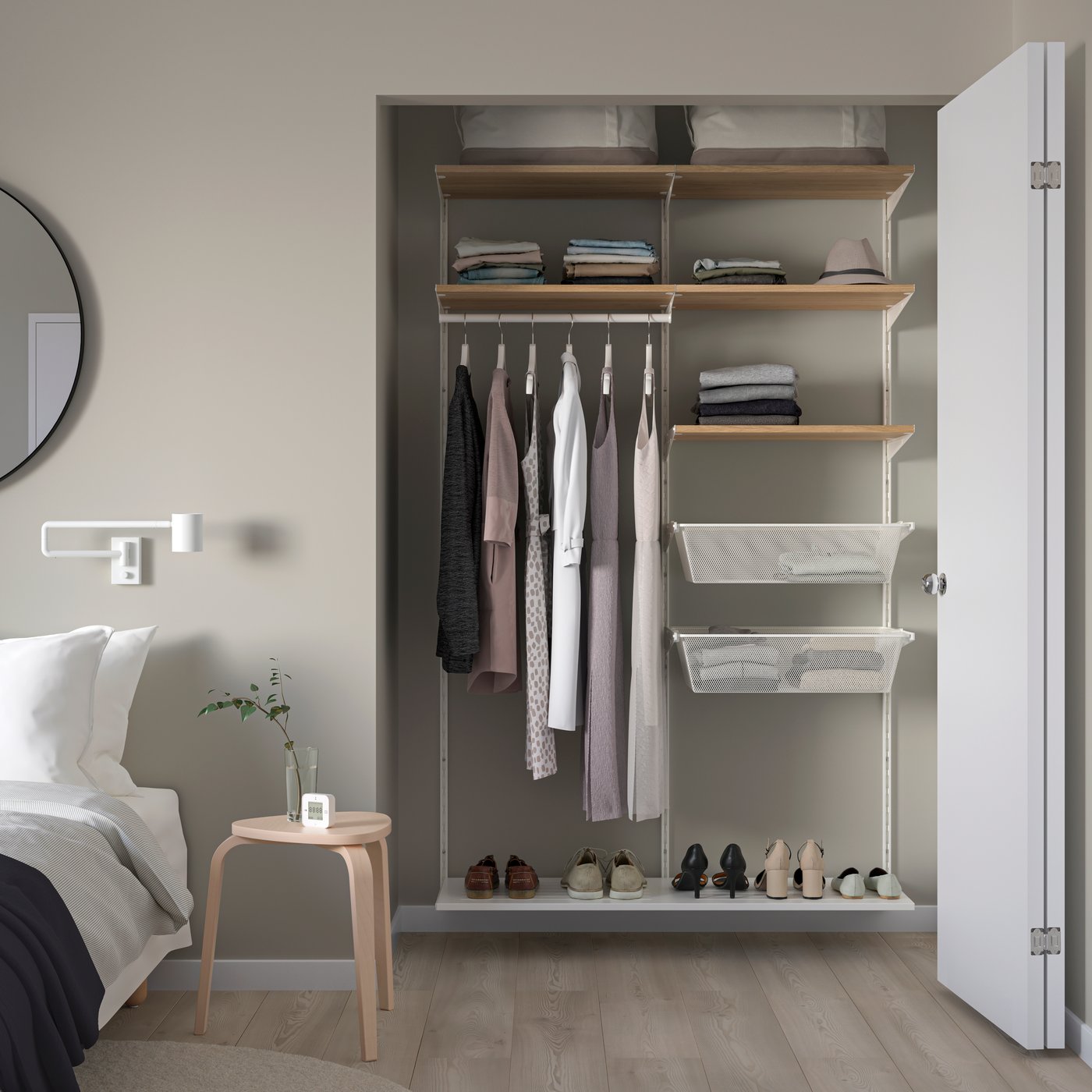 IKEA BOAXEL garderobskombination, vit/ek, 125x40x201 cm