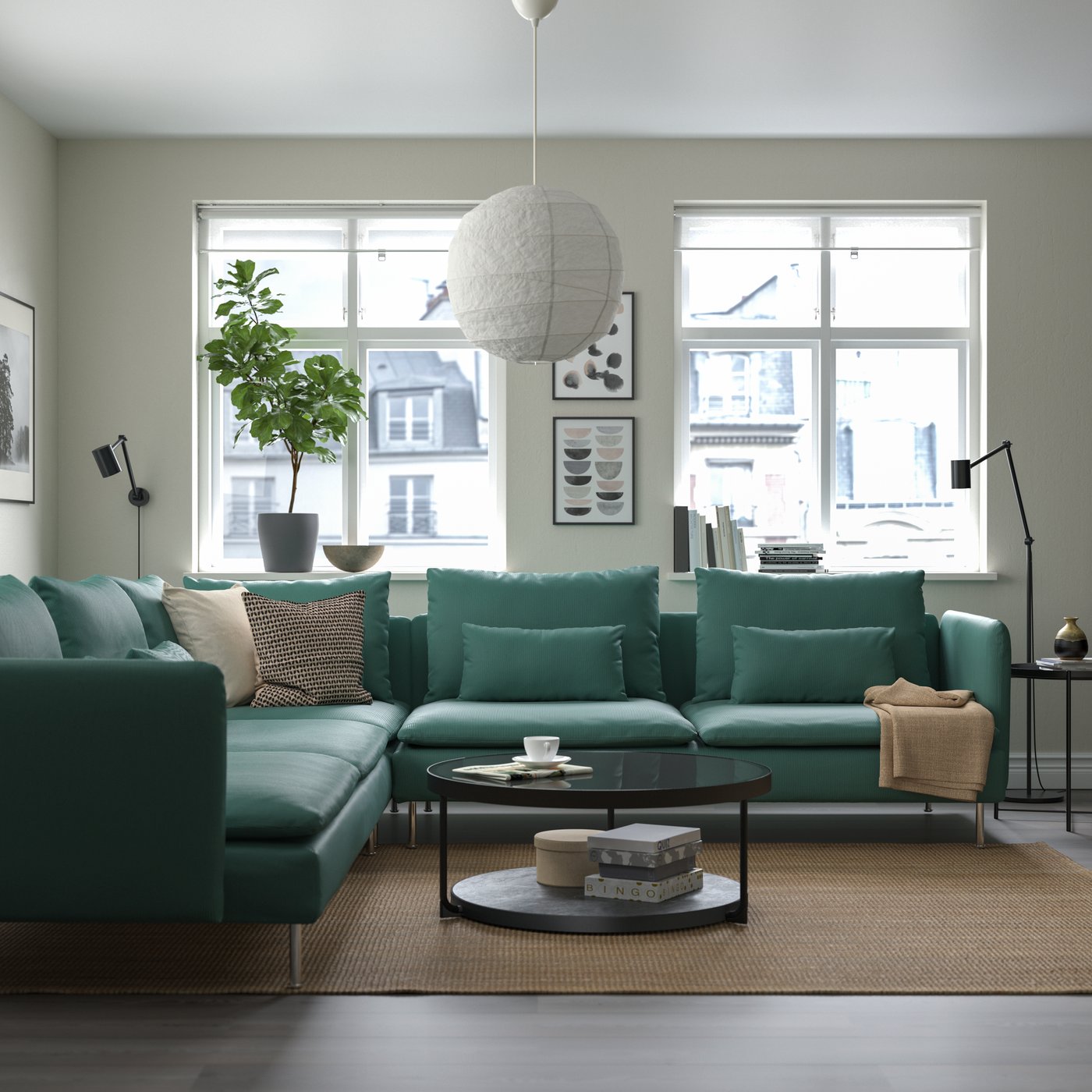 IKEA SÖDERHAMN hörnsoffa, 6-sits, kelinge gråturkos