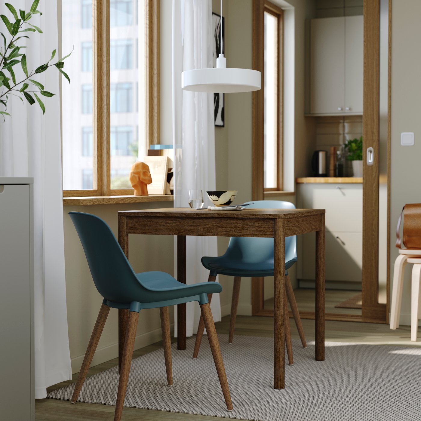 IKEA TONSTAD / GRÖNSTA bord och 2 stolar, brun ekfaner/gråturkos, 80/120x70 cm