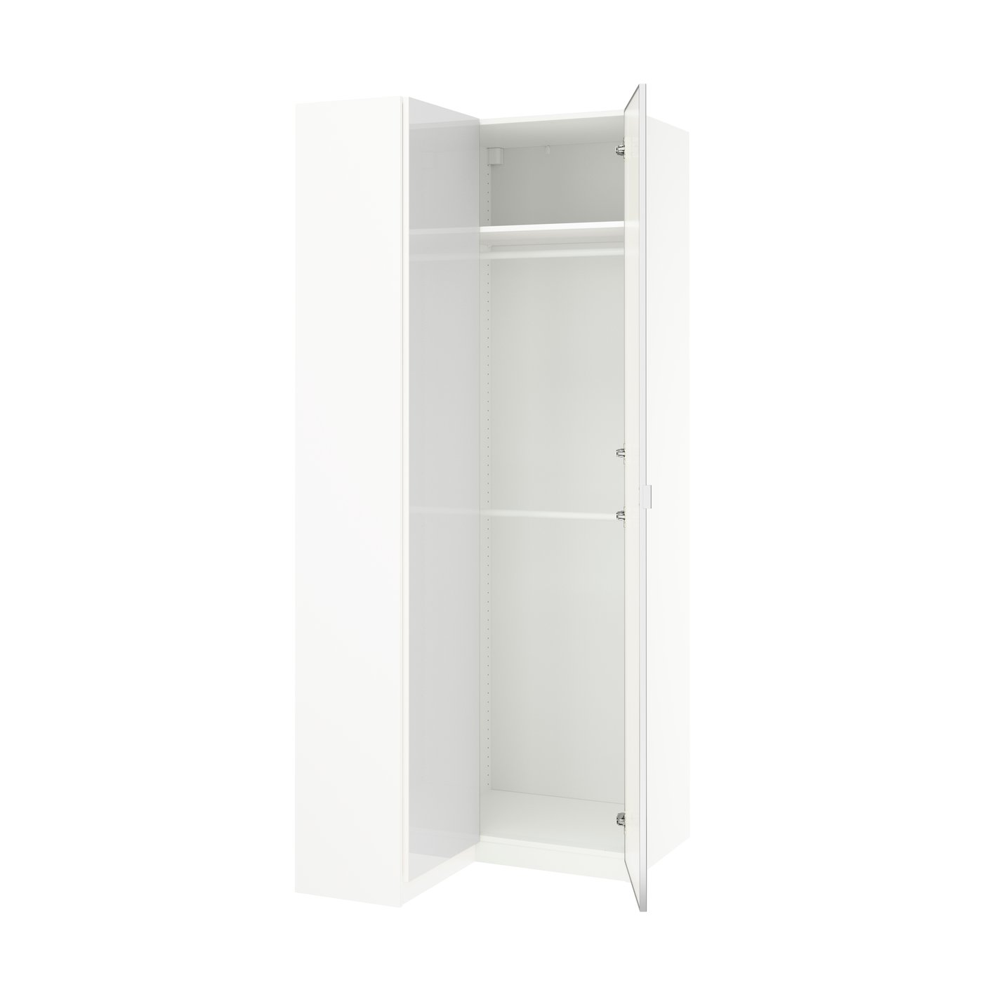 IKEA PAX / FARDAL/ÅHEIM hörngarderob, högglans vit/spegelglas, 110/88x236 cm