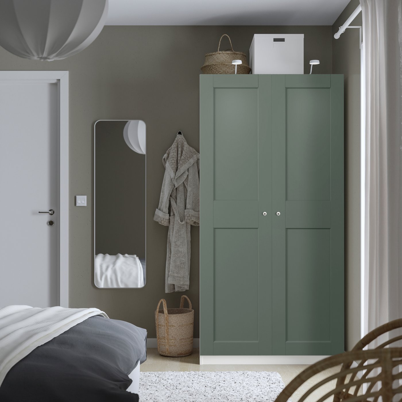 IKEA PAX / GRIMO garderobskombination, vit/grågrön, 100x60x201 cm