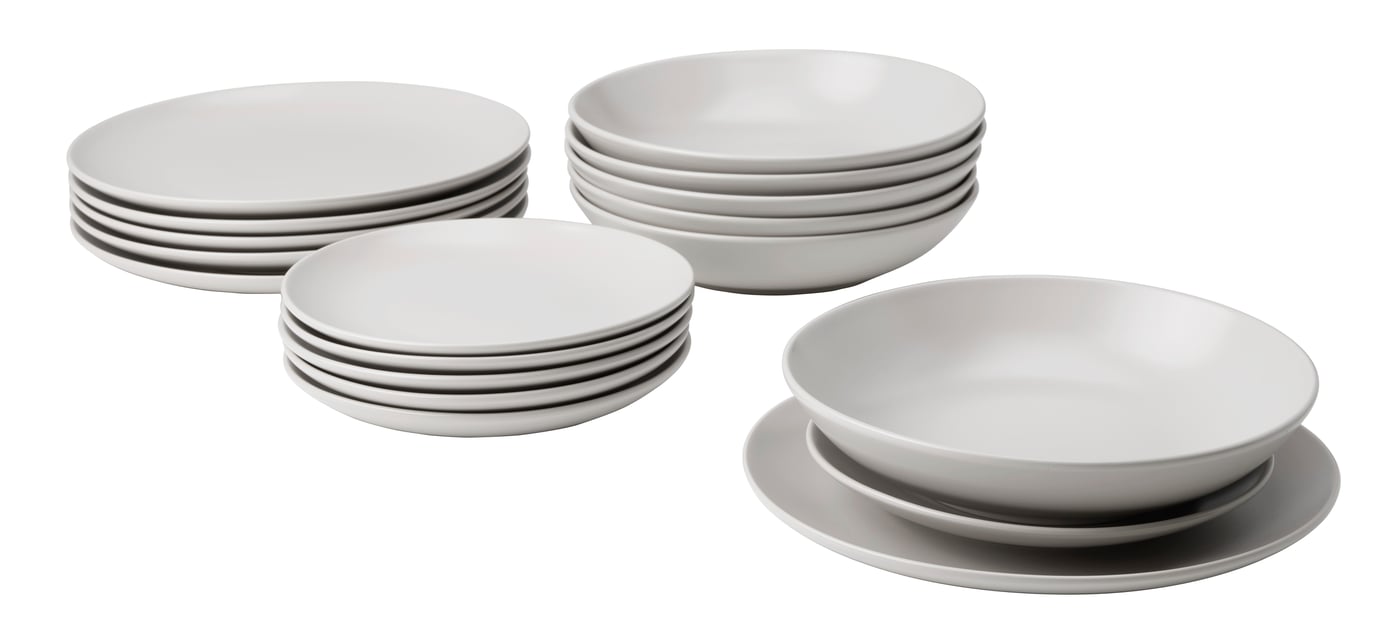 IKEA FÄRGKLAR servis 18 delar, matt yta ljusgrå