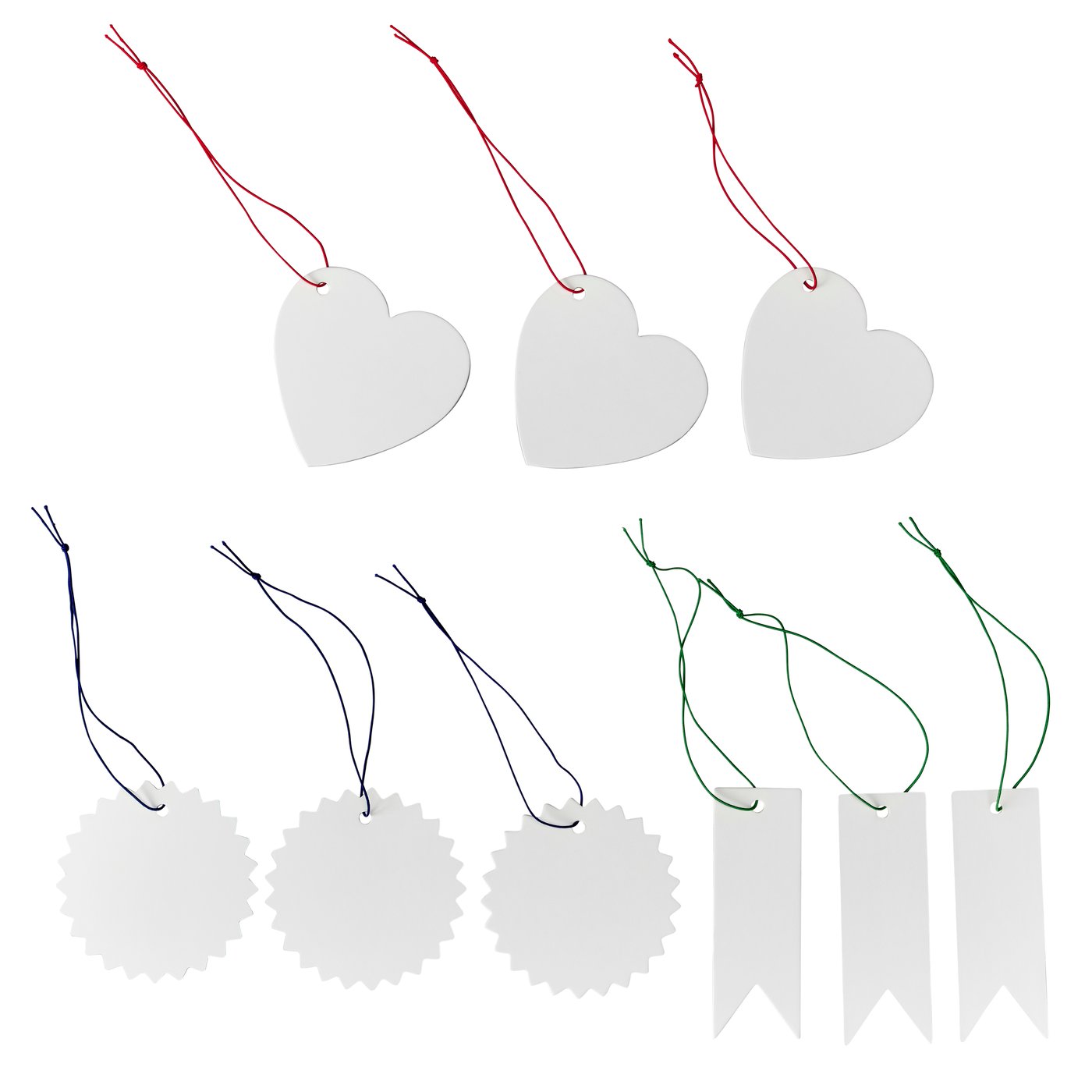 IKEA FÖNSTERFIKUS etikett med snöre, set om 9, vit