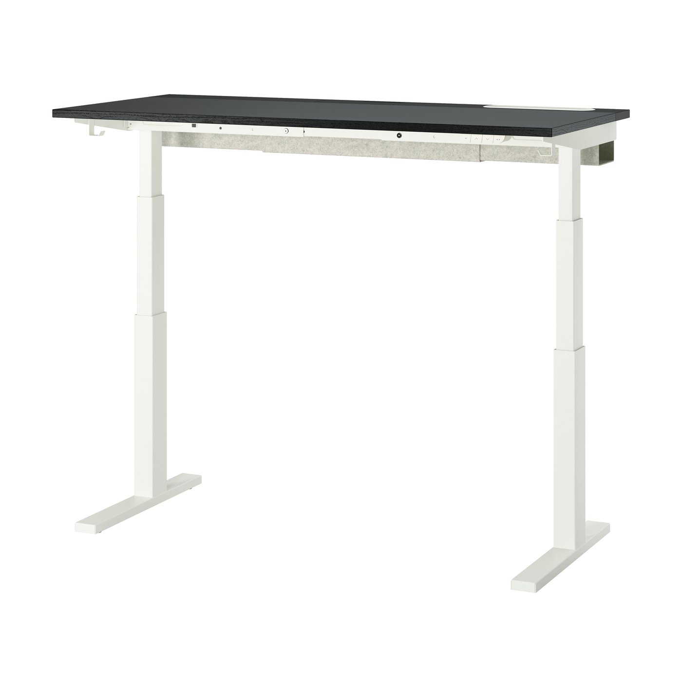 IKEA MITTZON höj och sänkbart skrivbord, elektrisk svartbetsad askfaner/svart vit, 140x60 cm, skrivbord sitt/stå