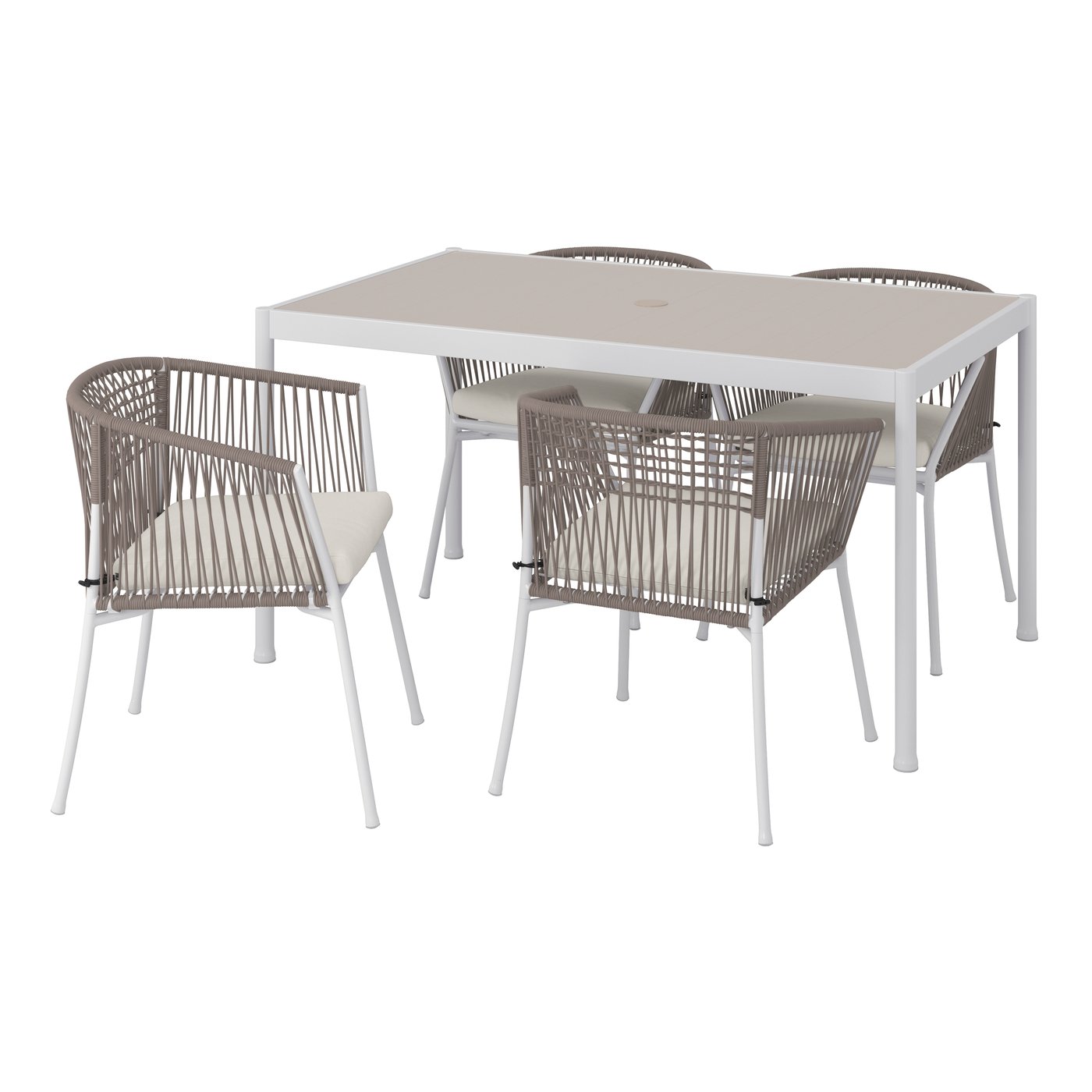 IKEA SEGERÖN bord och 4 karmstolar, segerön utomhus vit/beige/frösön/duvholmen beige, 147 cm