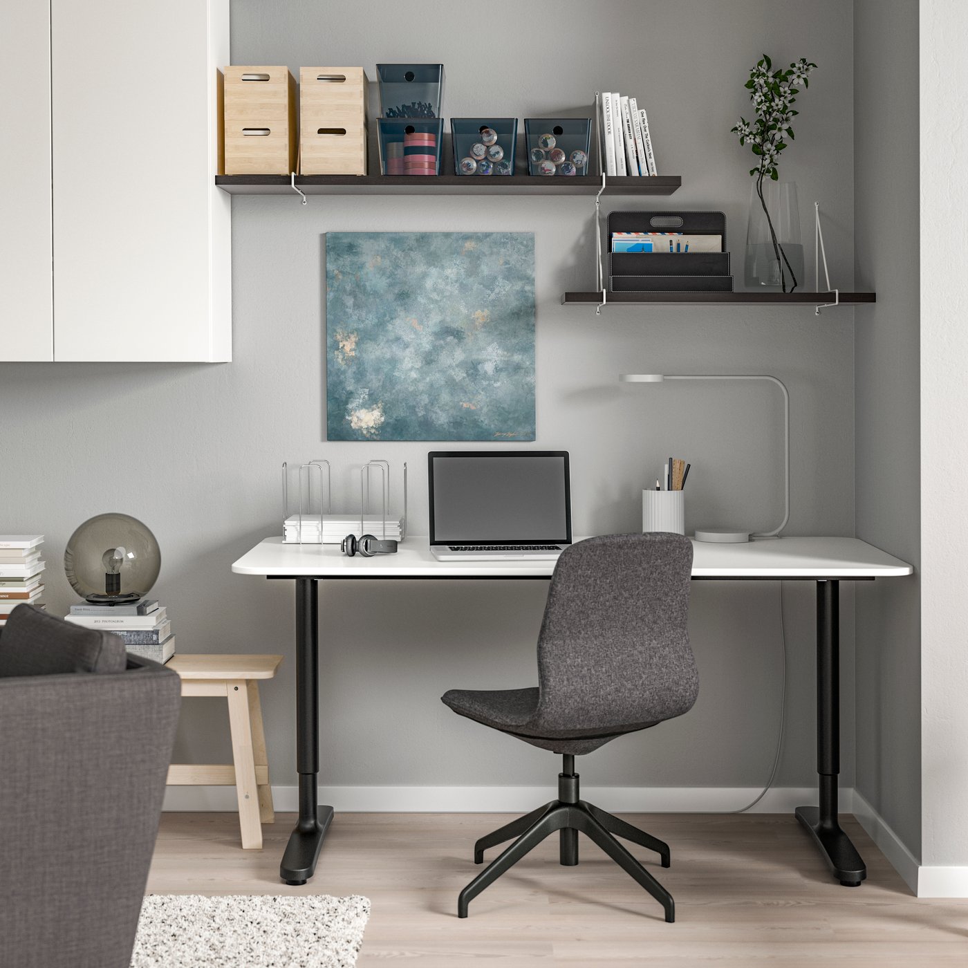 IKEA BERGSHULT / PERSHULT vägghyllekombination, brunsvart/vit, 120x30 cm