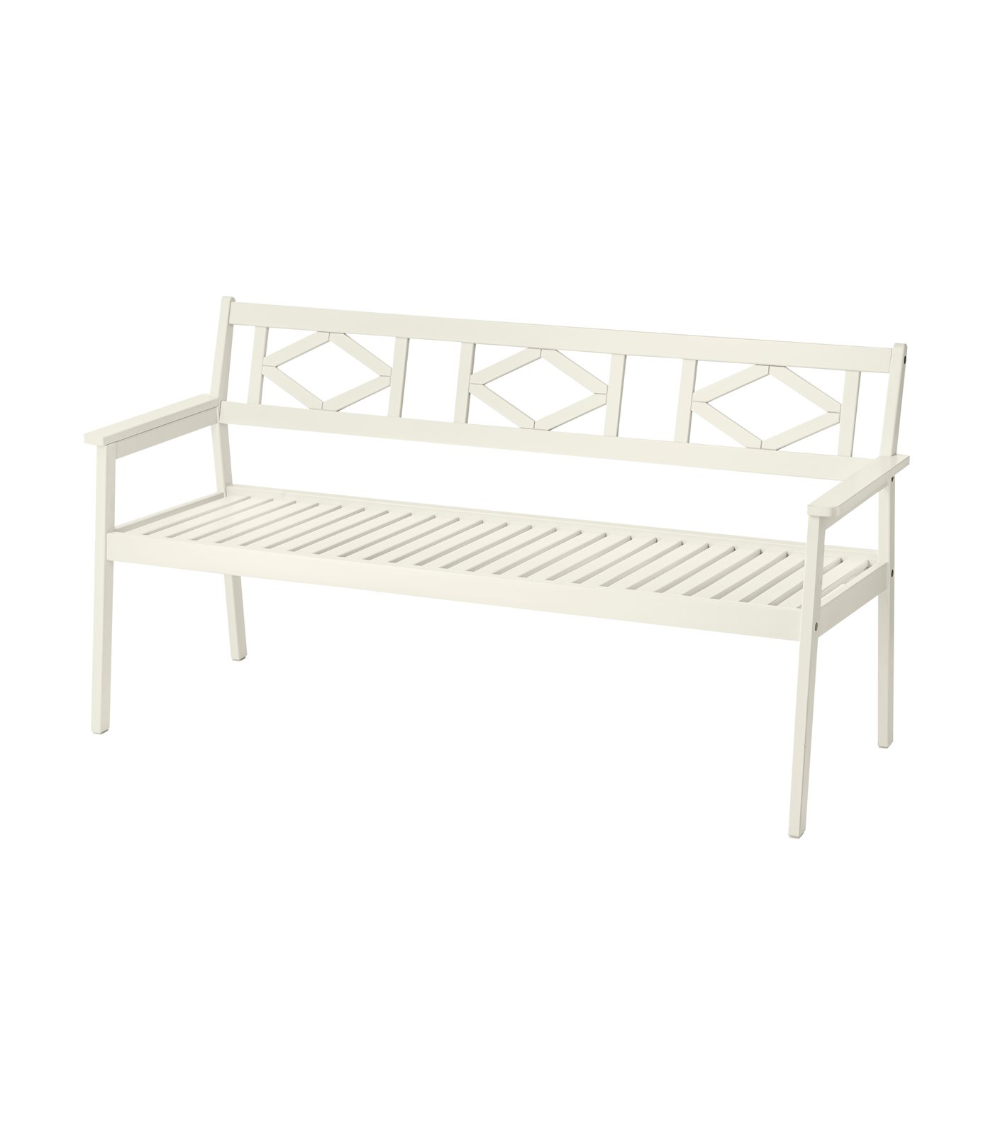 IKEA BONDHOLMEN bänk med ryggstöd, utomhus, vit/beige
