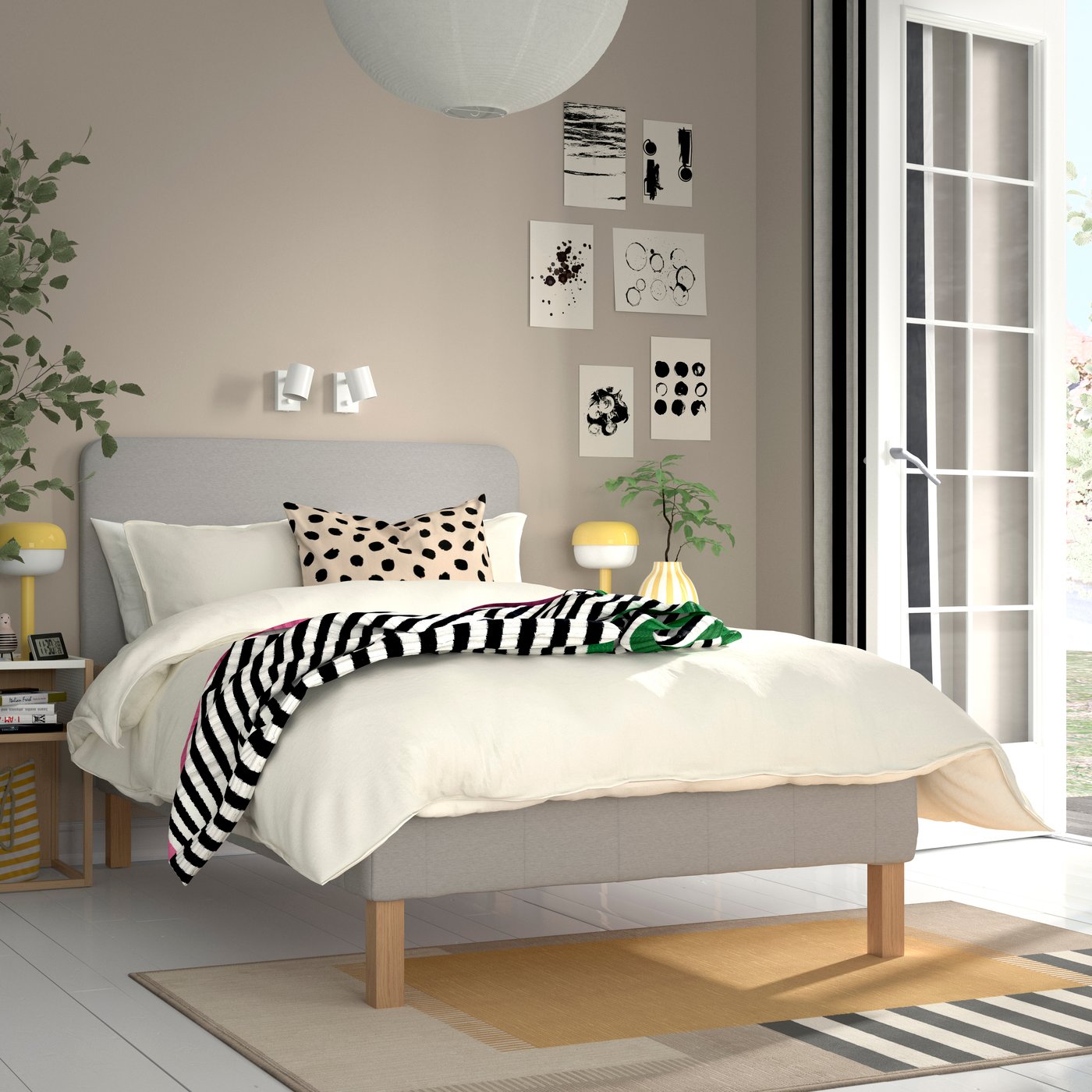 IKEA RENFJÄLLET resårbotten med pocketresårkärna, inkl ben och sänggavel medium fast/knisa ljusbeige, 120x200 cm