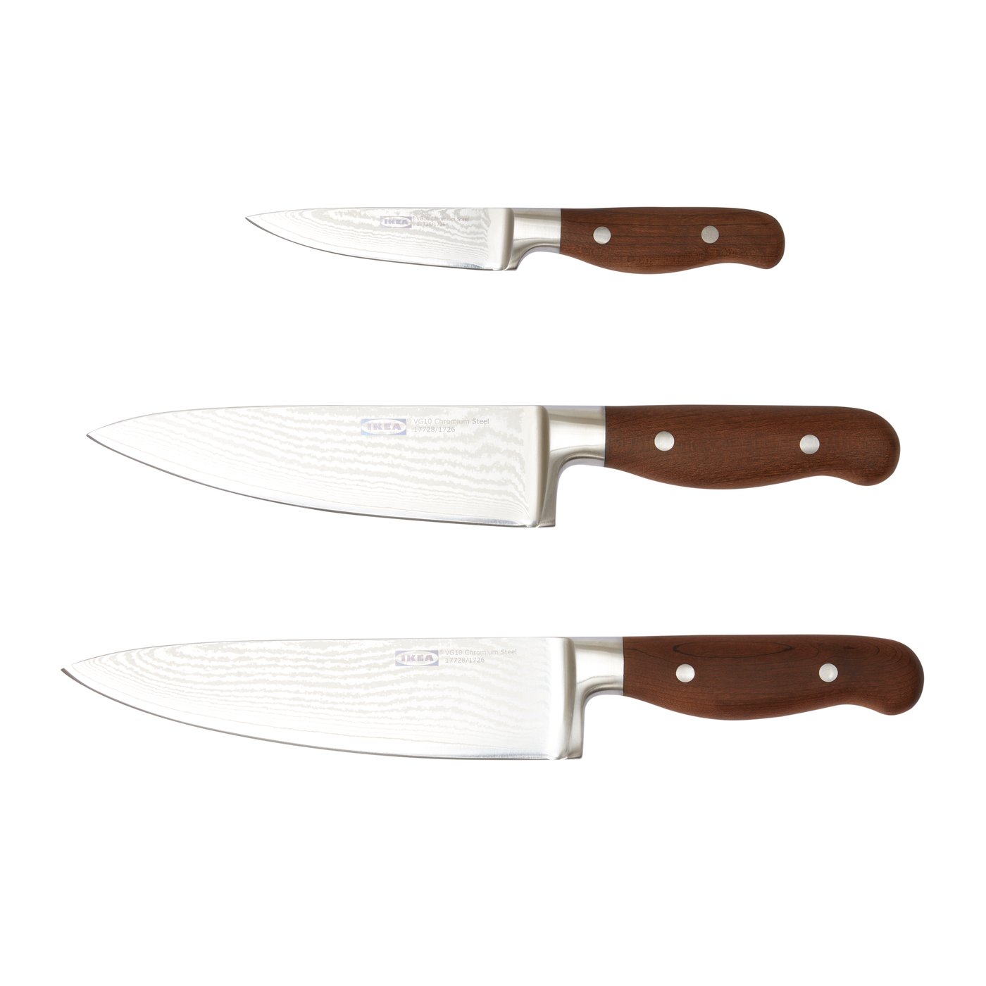 IKEA BRILJERA knivset 3 delar, damaskusstål/lönn