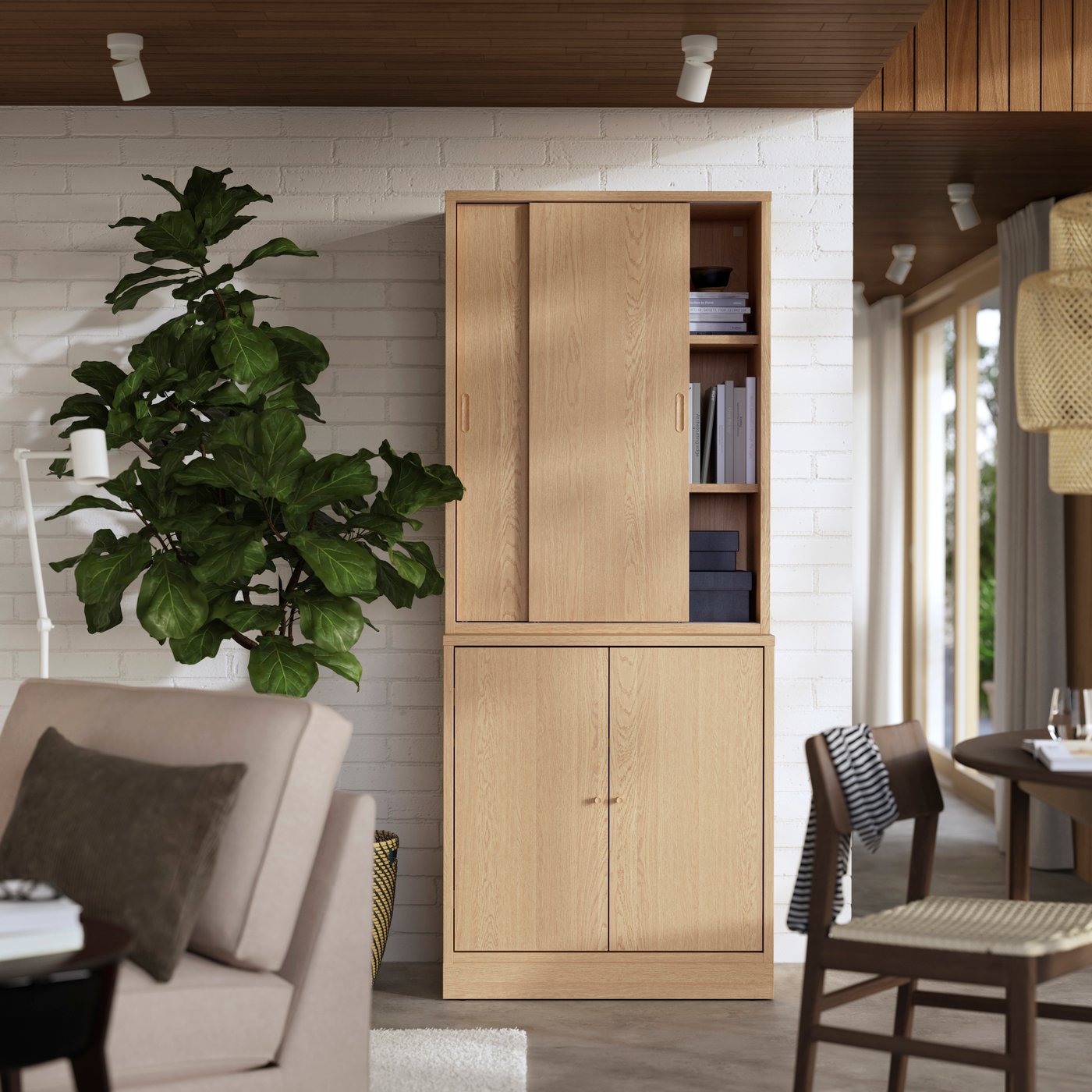 IKEA TONSTAD förvaring med skjutdörrar, ekfaner, 82x47x201 cm